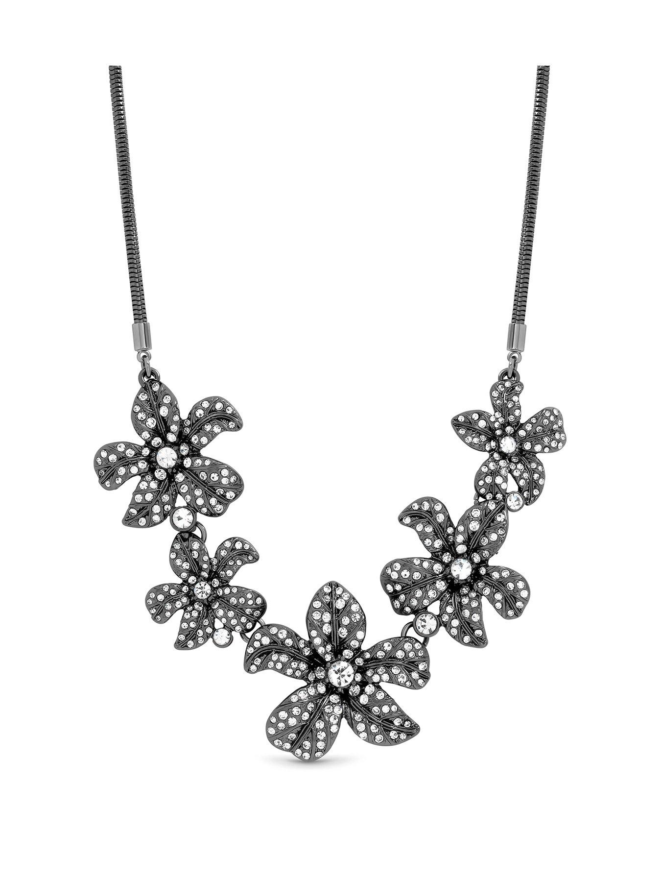 Mood Hematite Crystal Floral Statement Allway Necklace