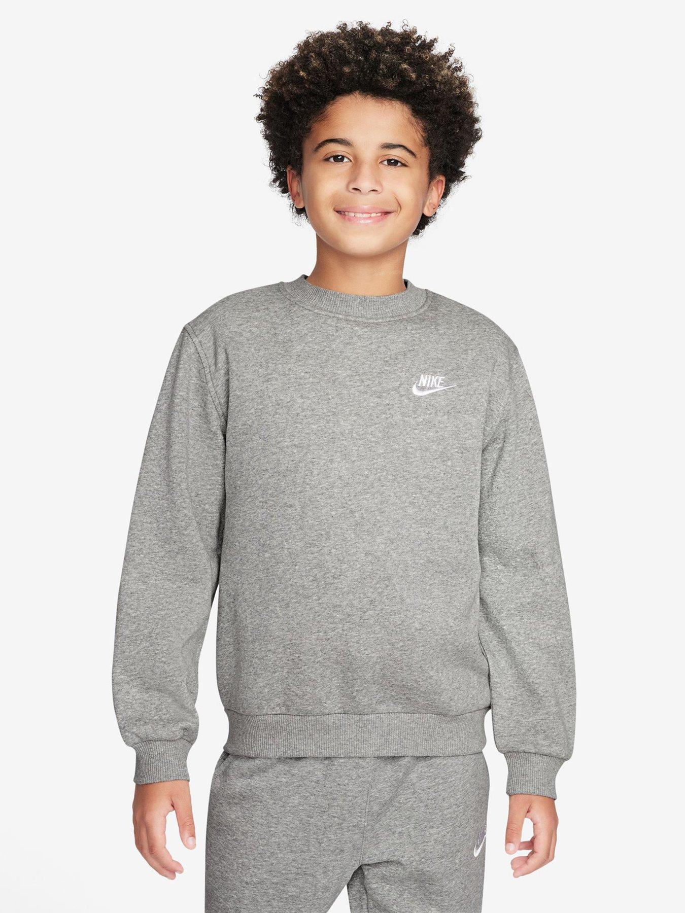 Nike Big Kids Sportswear Club Sweatshirt, Dk Grey Heather/White, Size S