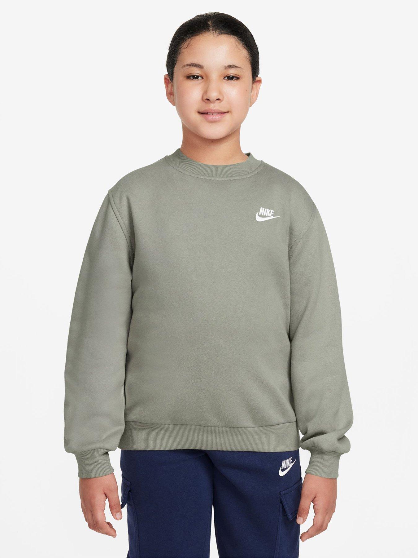 Nike Big Kids Sportswear Club Sweatshirt, Spruce Fog/White, Size Xs