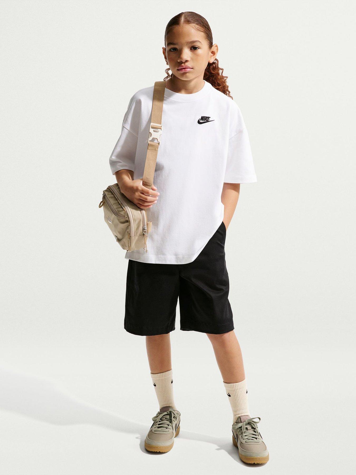 Nike Big Kids Sportswear Oversized Embroidered Futura T-Shirt, White, Size Xs