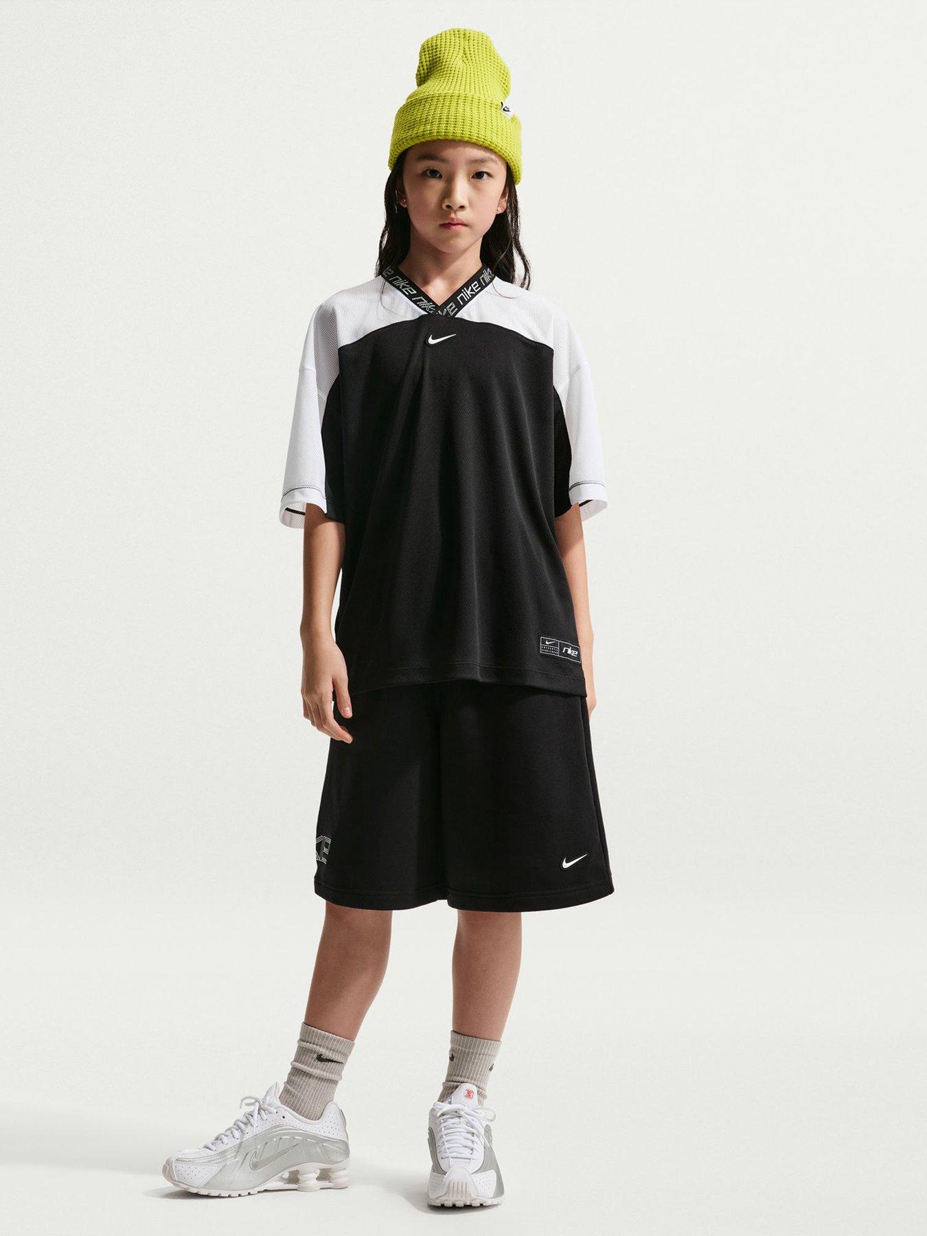 Nike Big Kids Girls Dri-FIT Jersey Short Sleeve Top, Black/White, Size M