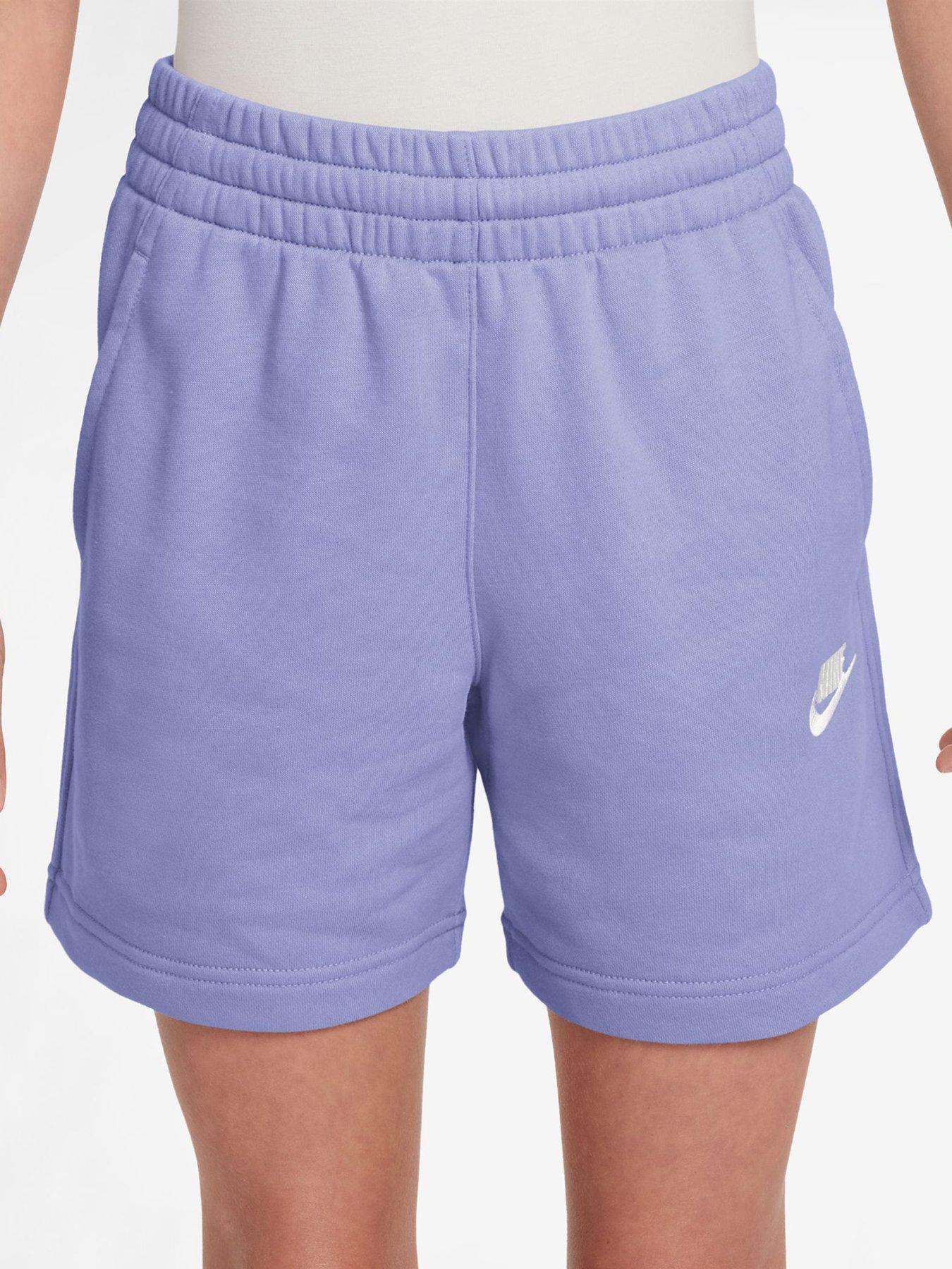 Nike Big Kids Girls Sportswear Club 5 Inch French Terry Shorts, Light Thistle/Light Thistle/Wh, Size M