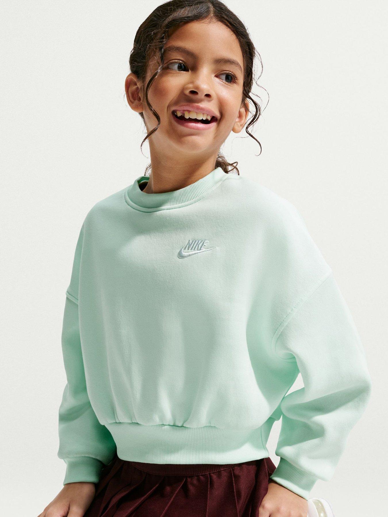 Nike Girls Sportswear Club Boxy Crew Neck Sweatshirt, Barely Green/Barely Green/Whit, Size Xl