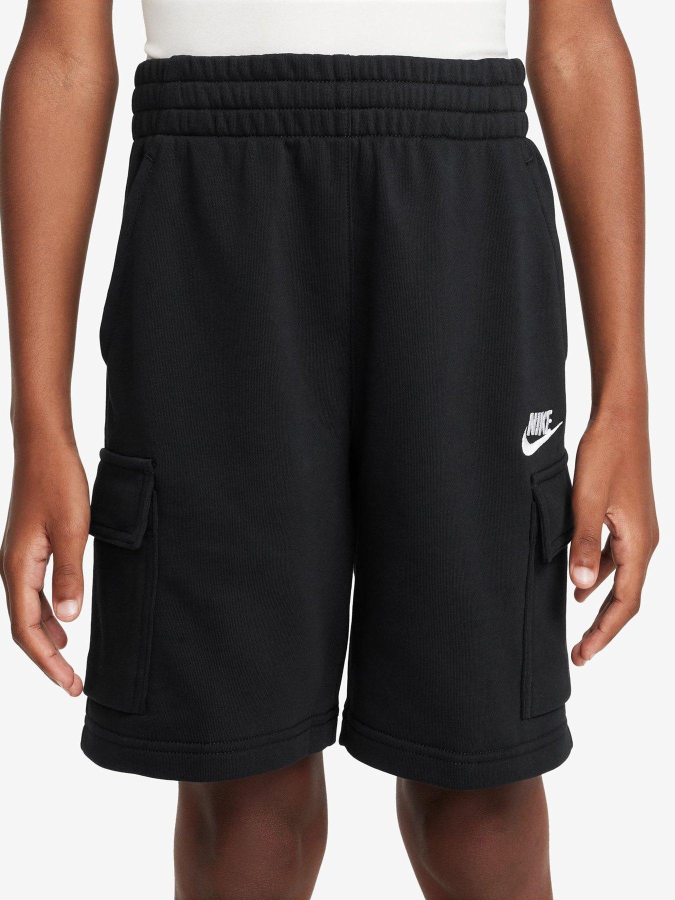 Nike Big Kids Sportswear Club French Terry Cargo Shorts, Black/Black/White, Size Xs