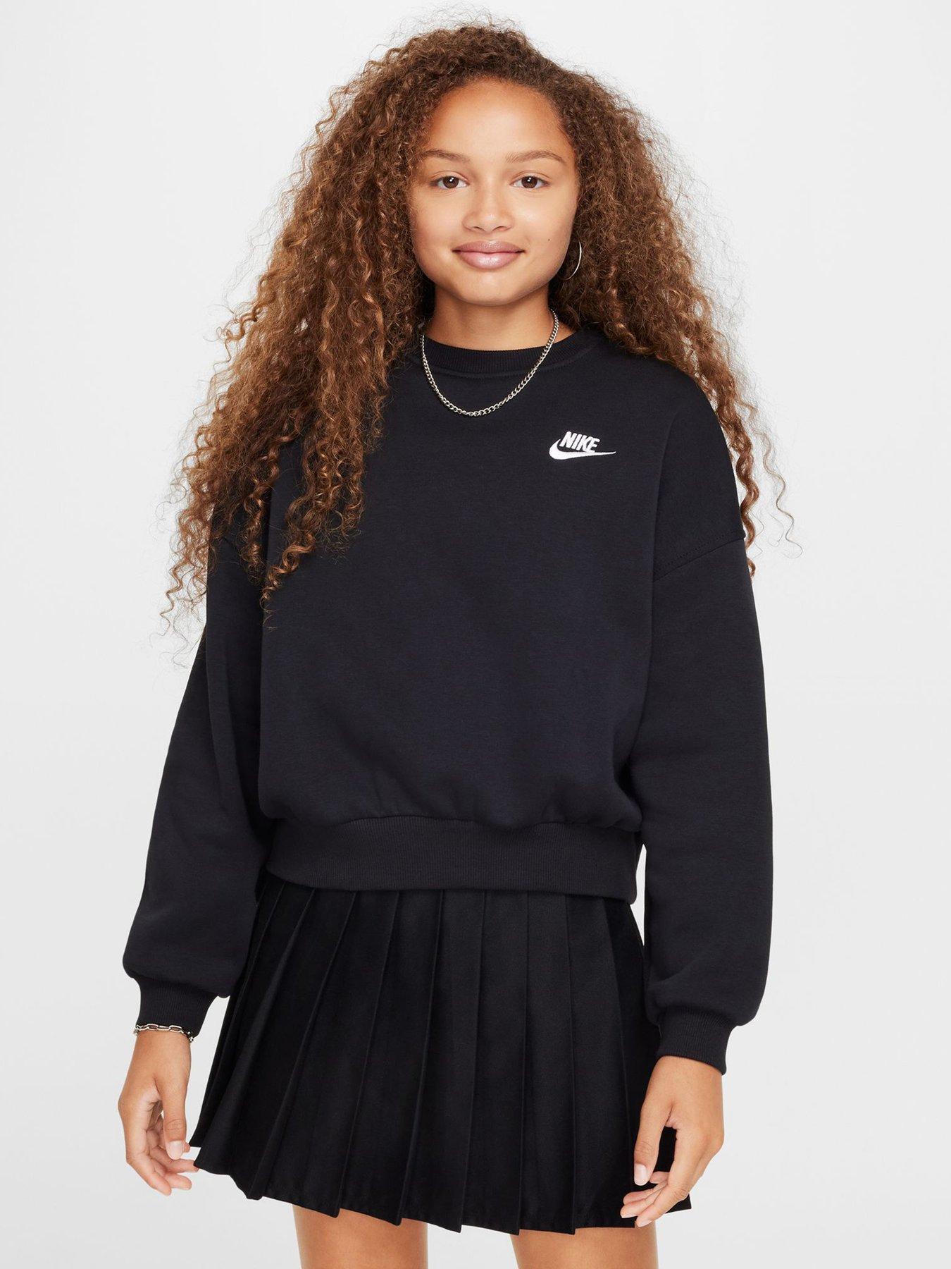 Image 1 of 4 of Nike Girls Sportswear Club Boxy Crew Neck Sweatshirt - Black