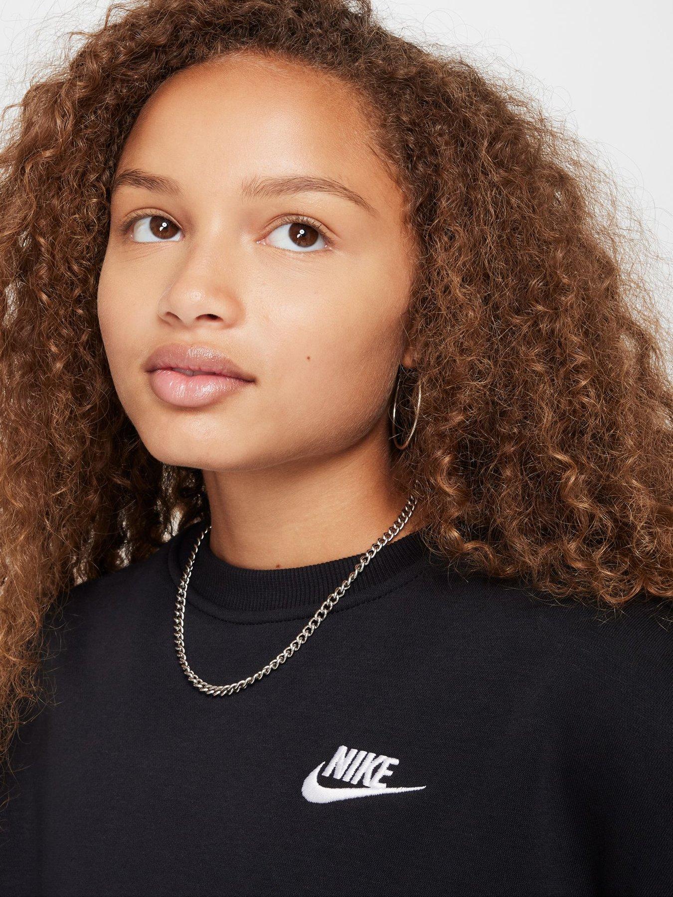 Image 4 of 4 of Nike Girls Sportswear Club Boxy Crew Neck Sweatshirt - Black