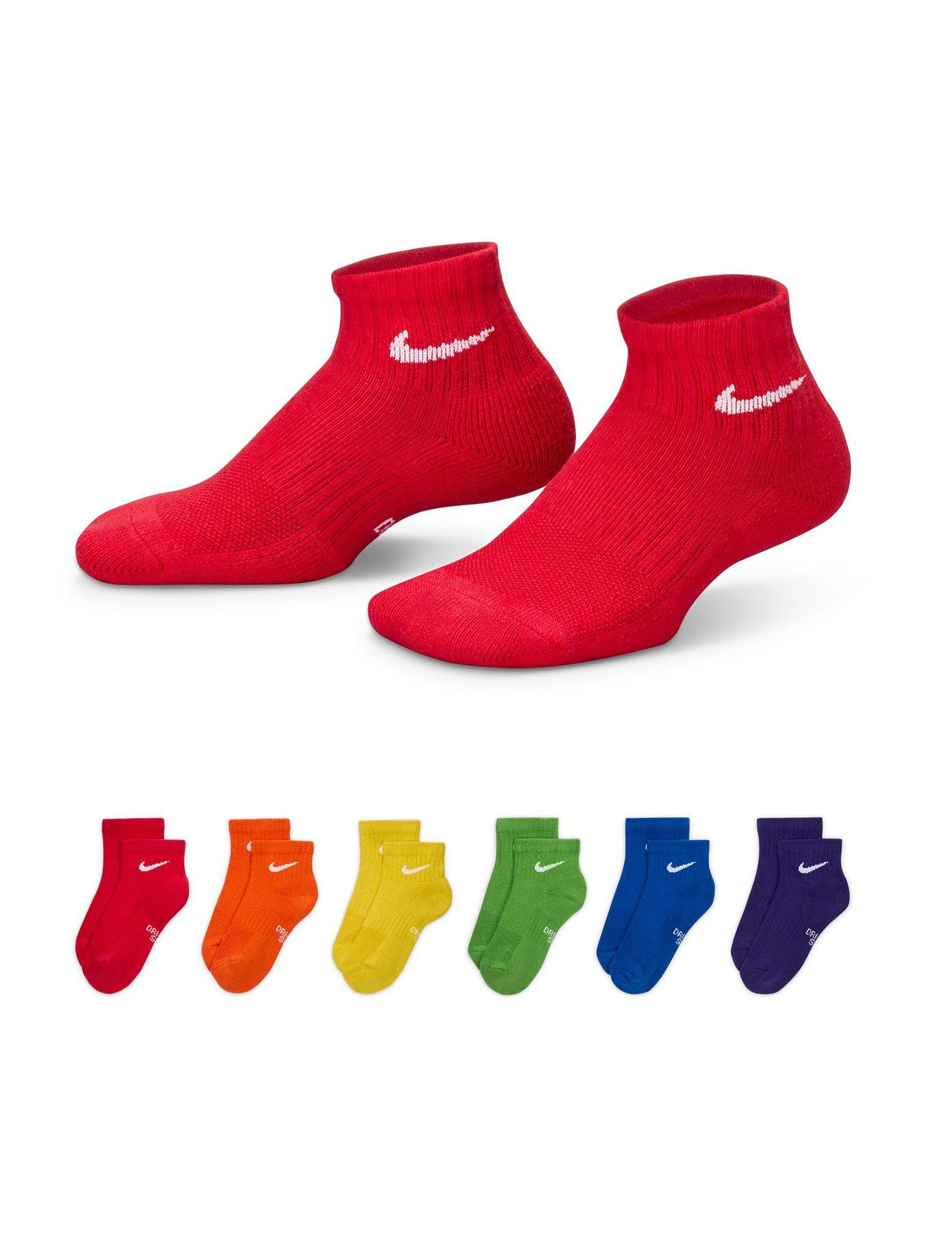 Nike Kids Everyday Cushioned Ankle Socks 6 Pack, Multi-Color, Size M