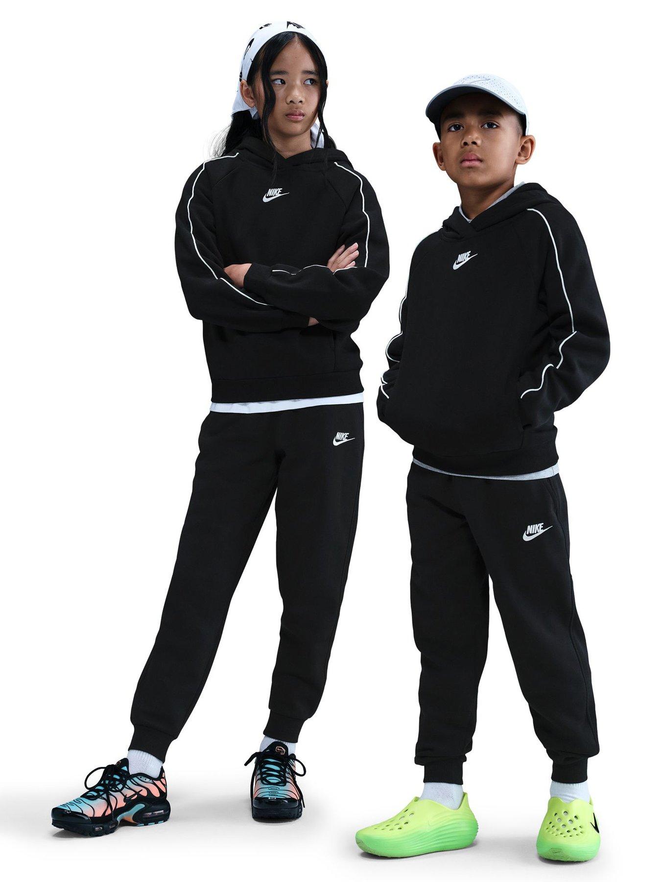 Nike Big Kids Sportswear Club Hooded Tracksuit, Black/Black/White/White, Size Xs