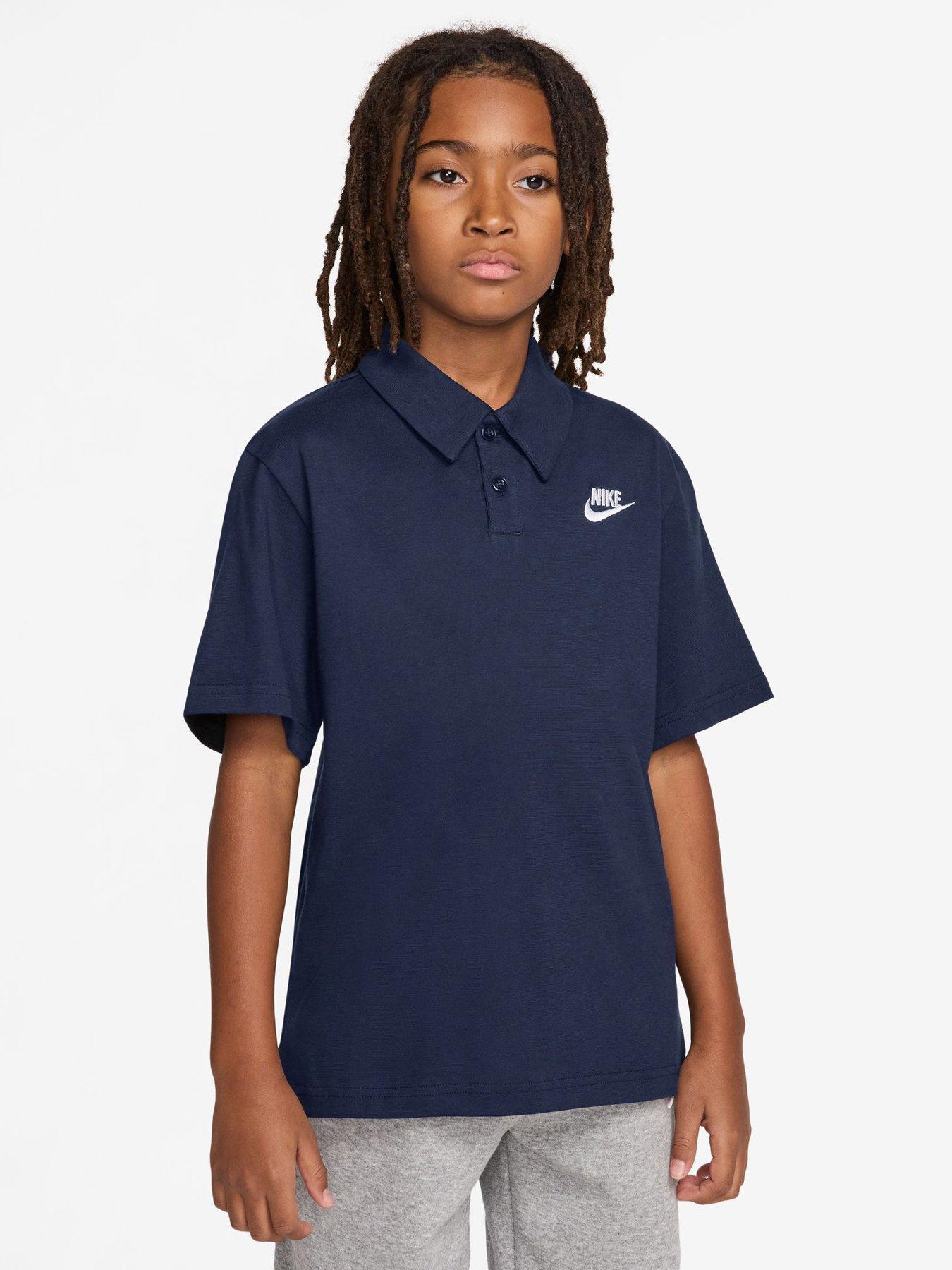Nike Big Kids Sportswear Club Short Sleeve Knit Polo Shirt, Midnight Navy/White, Size L