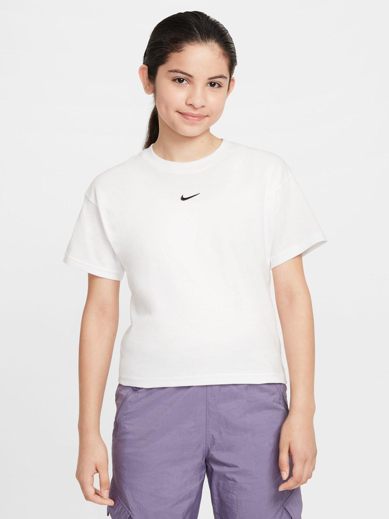 Nike Big Kids Girls Sportswear Boxy Essential T-Shirt, White, Size Xl