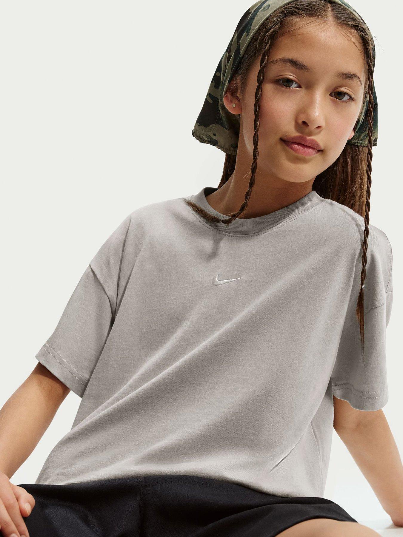Nike Big Kids Girls Sportswear Boxy Essential T-Shirt, Cream Ii, Size Xs