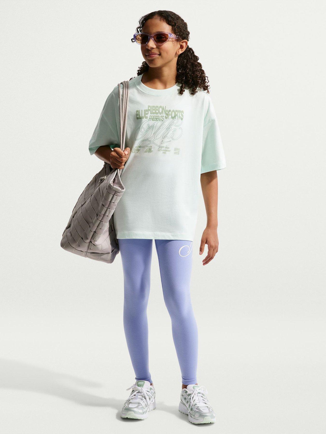 Nike Sportswear Classic Big Kids (Girls) High-Waisted Graphic Leggings, Light Thistle/Soft Pearl, Size Xs
