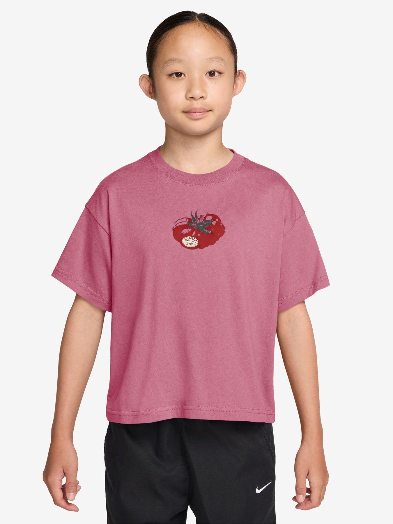 Nike Big Kids Girls Sportswear Boxy Tomato T-Shirt, Peony, Size Xs