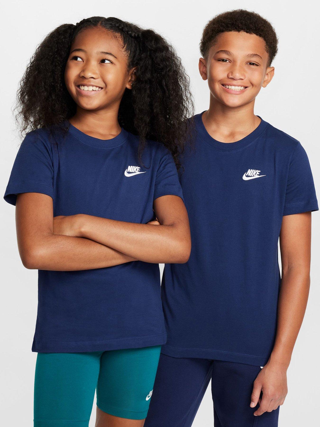 Nike Big Kids Sportswear Embroidered Futura T-Shirt, Midnight Navy, Size Xs
