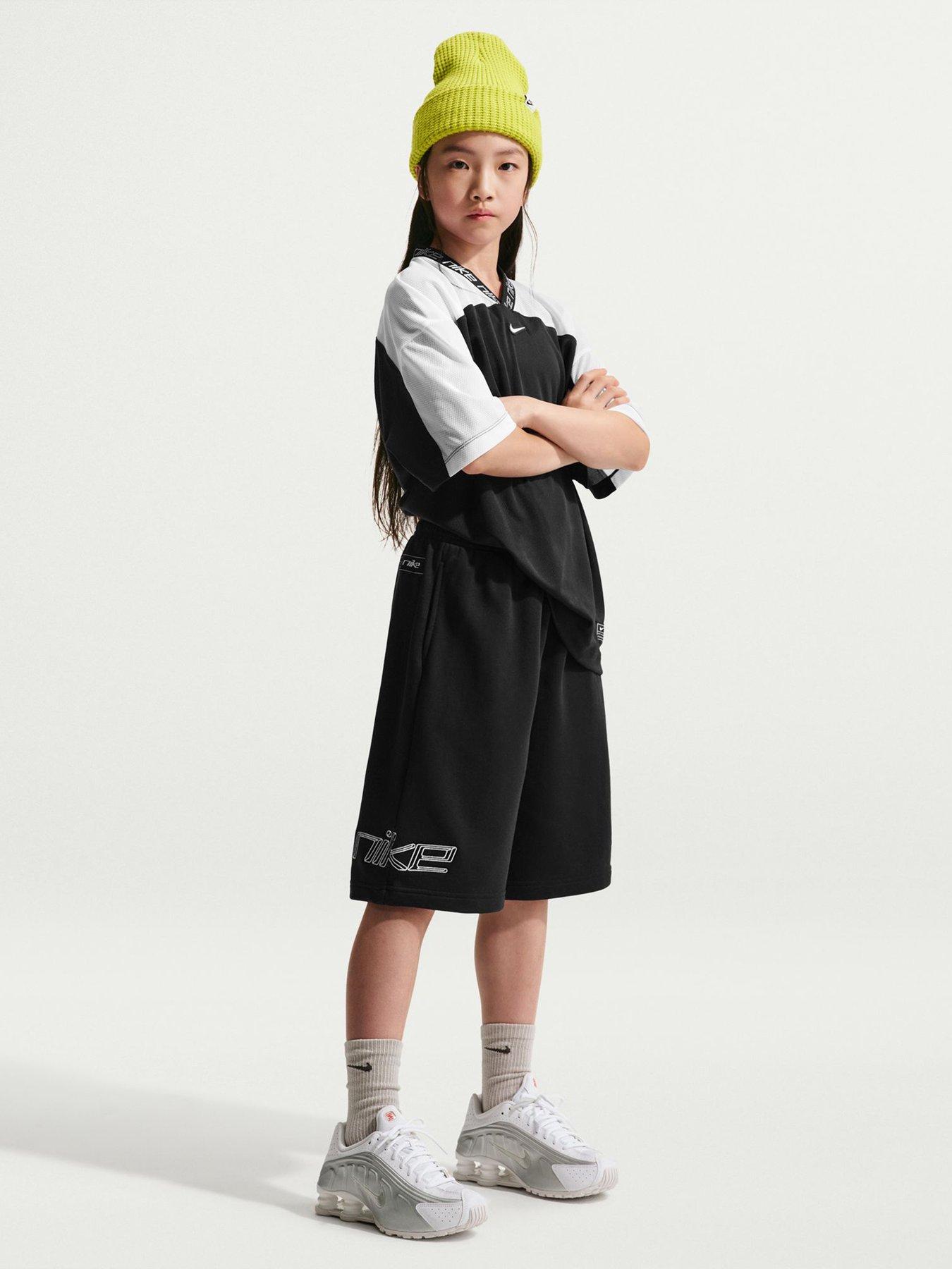 Nike Big Kids Girls Sportswear Dri-FIT Fleece Shorts, Black/White, Size M