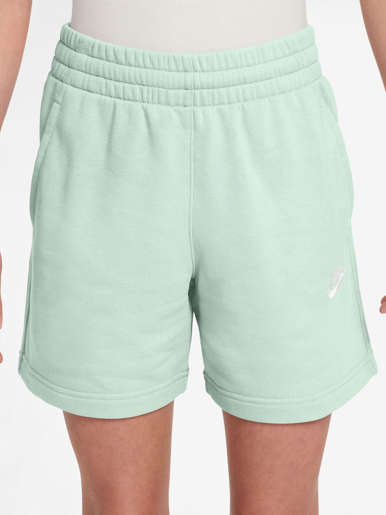 Nike Big Kids Girls Sportswear Club 5 Inch French Terry Shorts, Barely Green/Barely Green/Whit, Size L