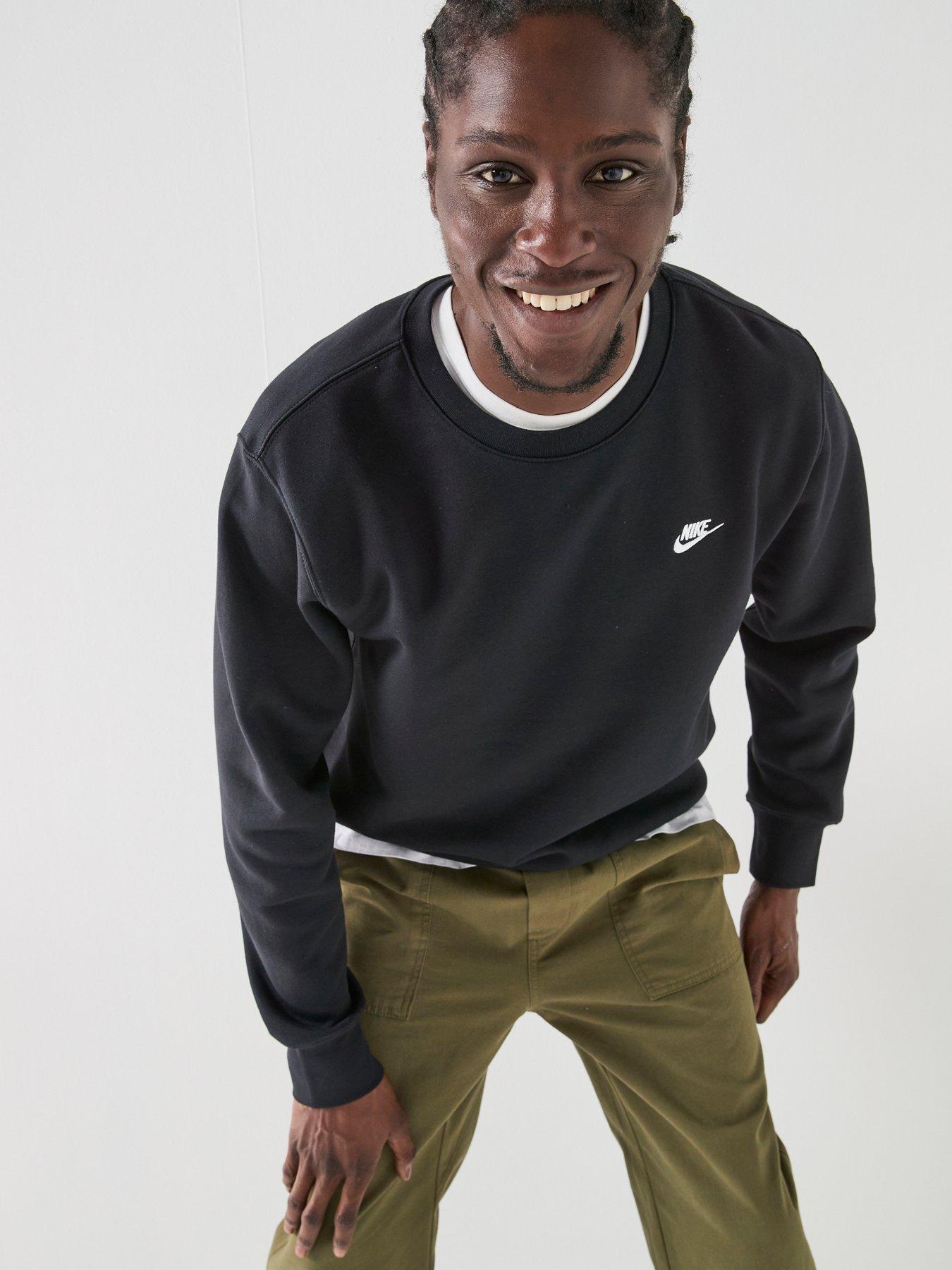Nike Mens Club Crew Sweatshirt, Black/White, Size M, Men