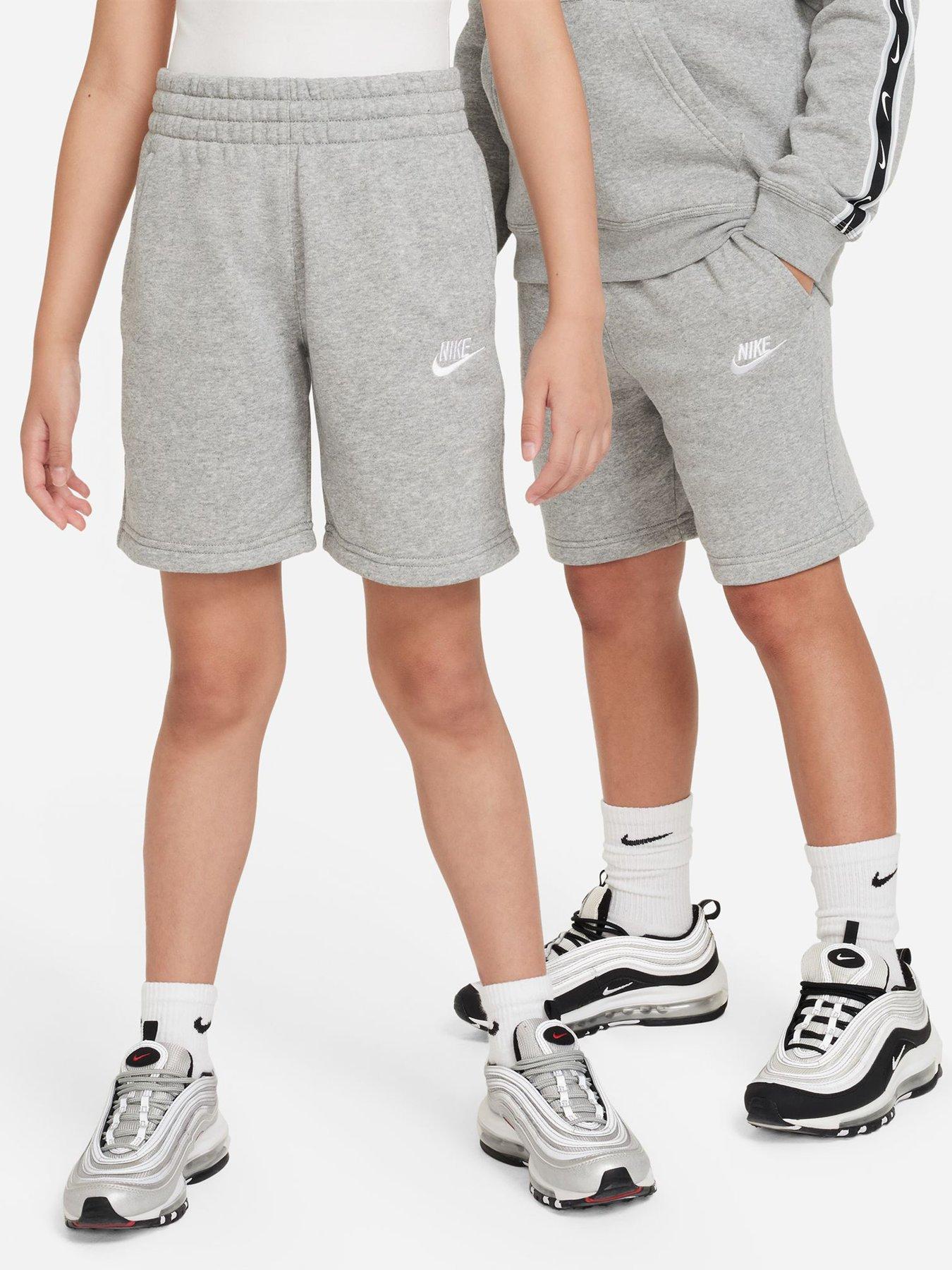 Nike Big Kids Sportswear Club French Terry Shorts, Dk Grey Heather/Base Grey/Whit, Size M