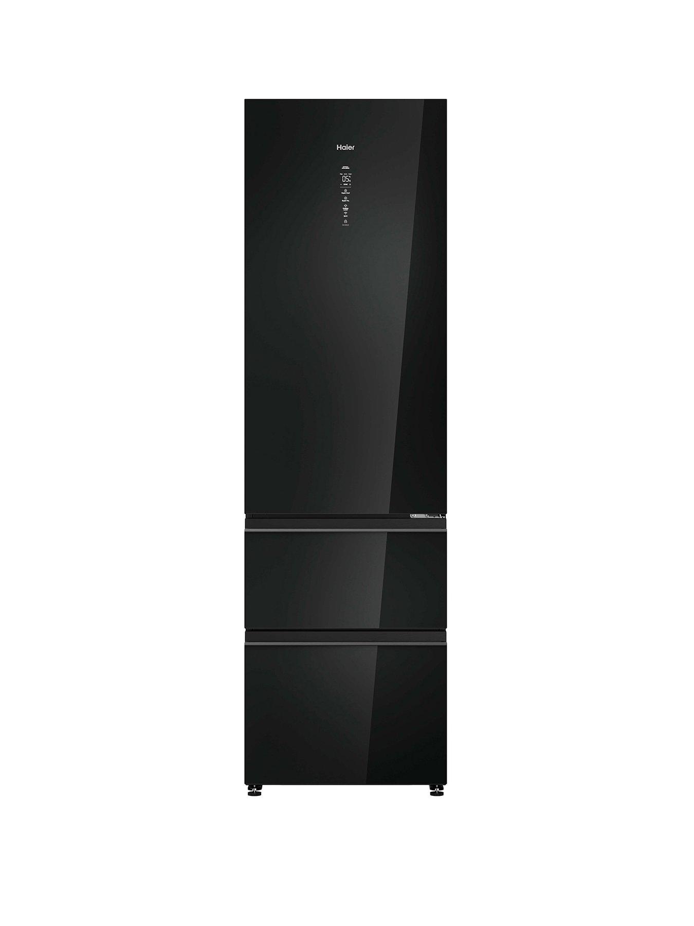 Haier 3D 60 Series 7 HTW7620DNGB Wifi Connected 205cm Total No Frost Fridge Freezer, Black Glass, D Rated