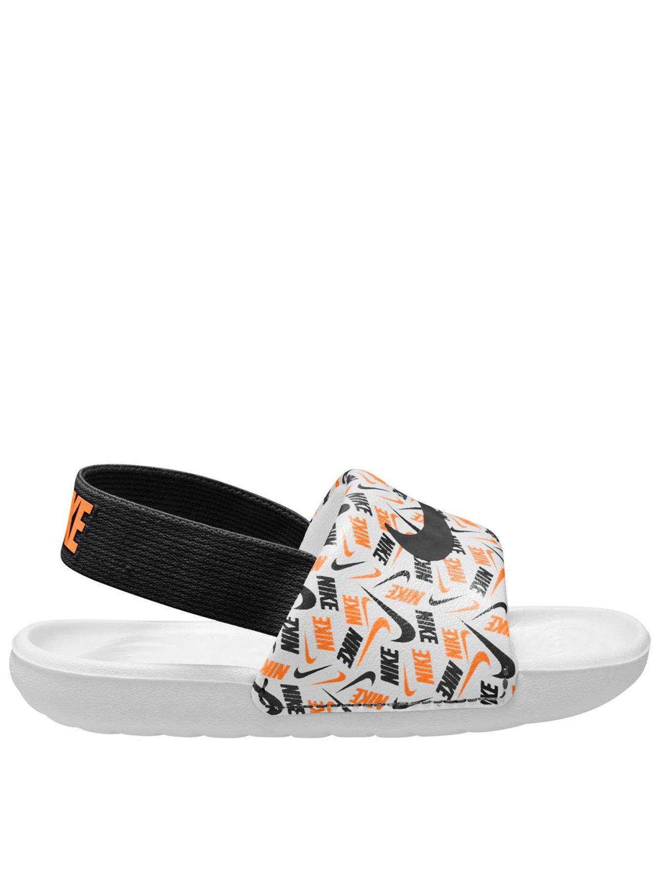 Nike Baby/Toddler Kawa AOP Slides, White/Black-Total Orange, Size 6.5 Younger