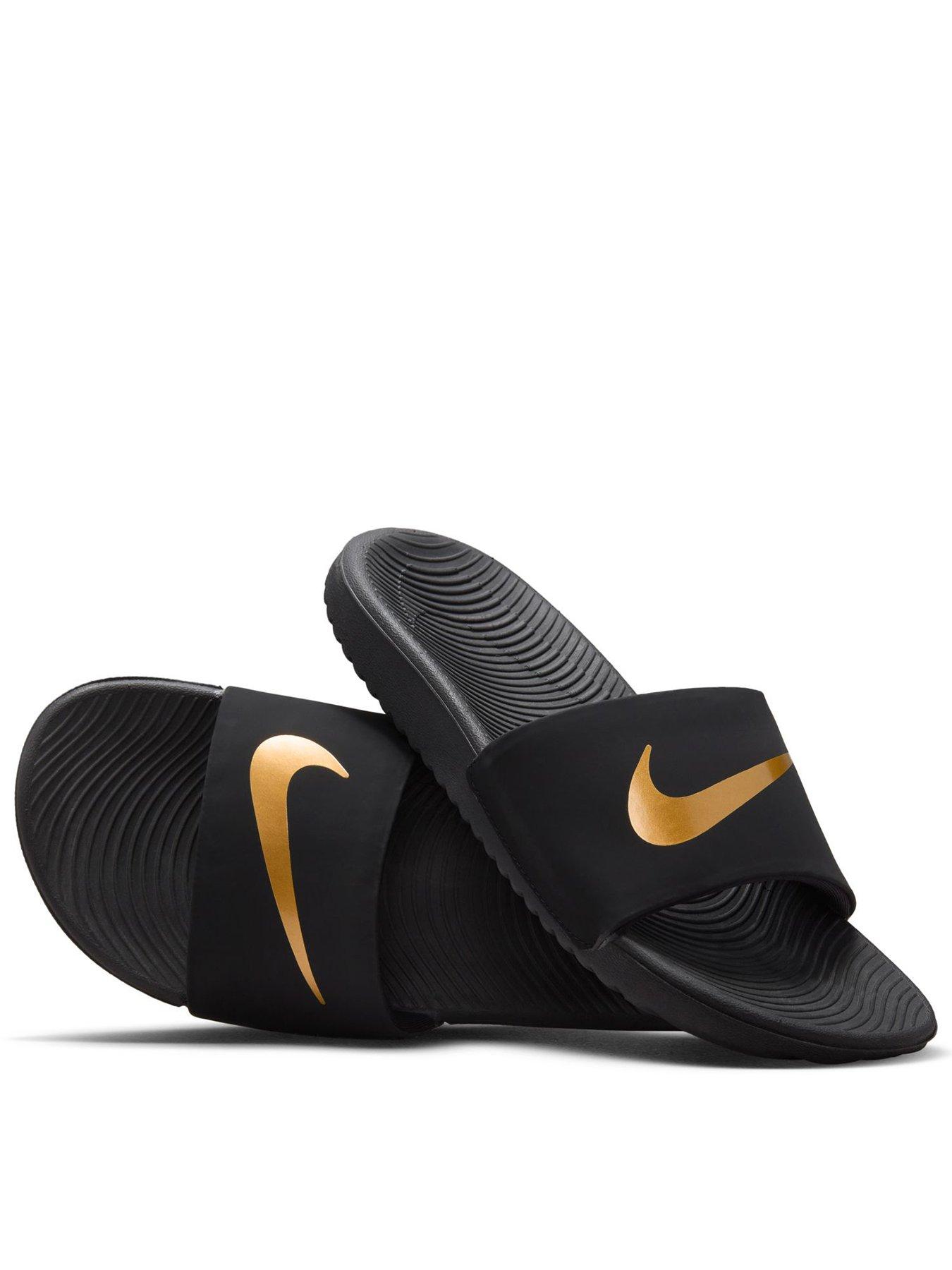Nike Little/Big Kids Kawa Slides, Black/Metallic Gold, Size 12.5 Younger