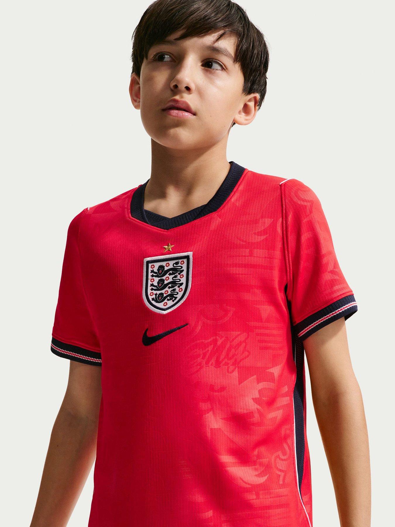 Nike Older Kids England 2026 Dri-FIT Stadium Away Shirt, Speed Red/Obsidian/White/Obsid, Size S