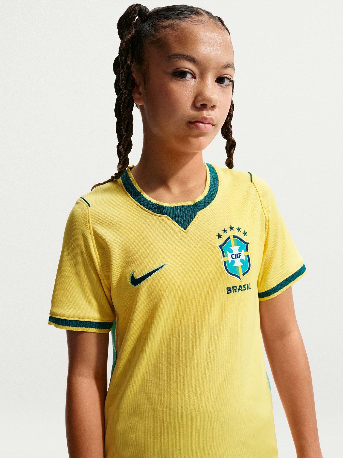 Nike Older Kids Brazil 2026 Dri-FIT Stadium Home Shirt, Canary/Light Menta/Geode Teal, Size M