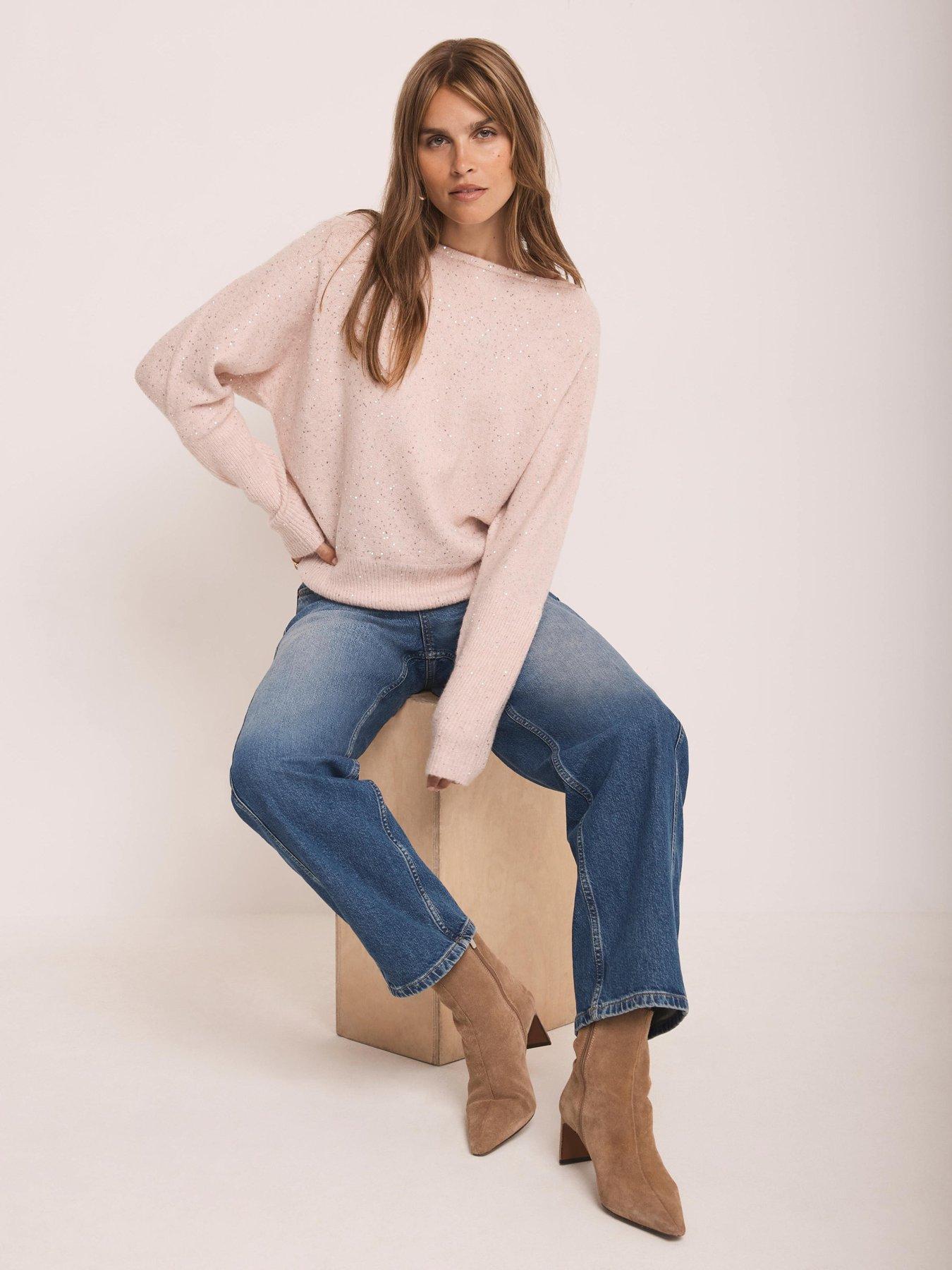 Mint Velvet Sequin Batwing Jumper - Pink