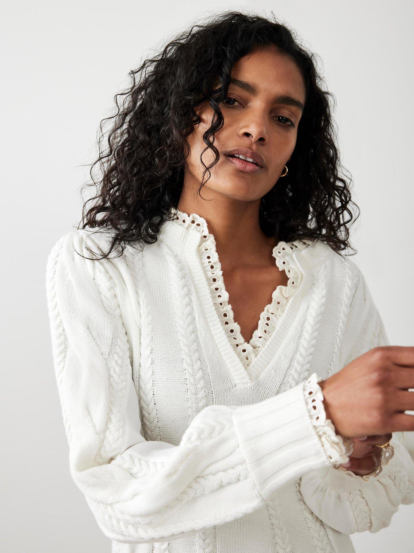 Image 3 of 6 of Mint Velvet Ivory Cable Woven Mix Dress - White