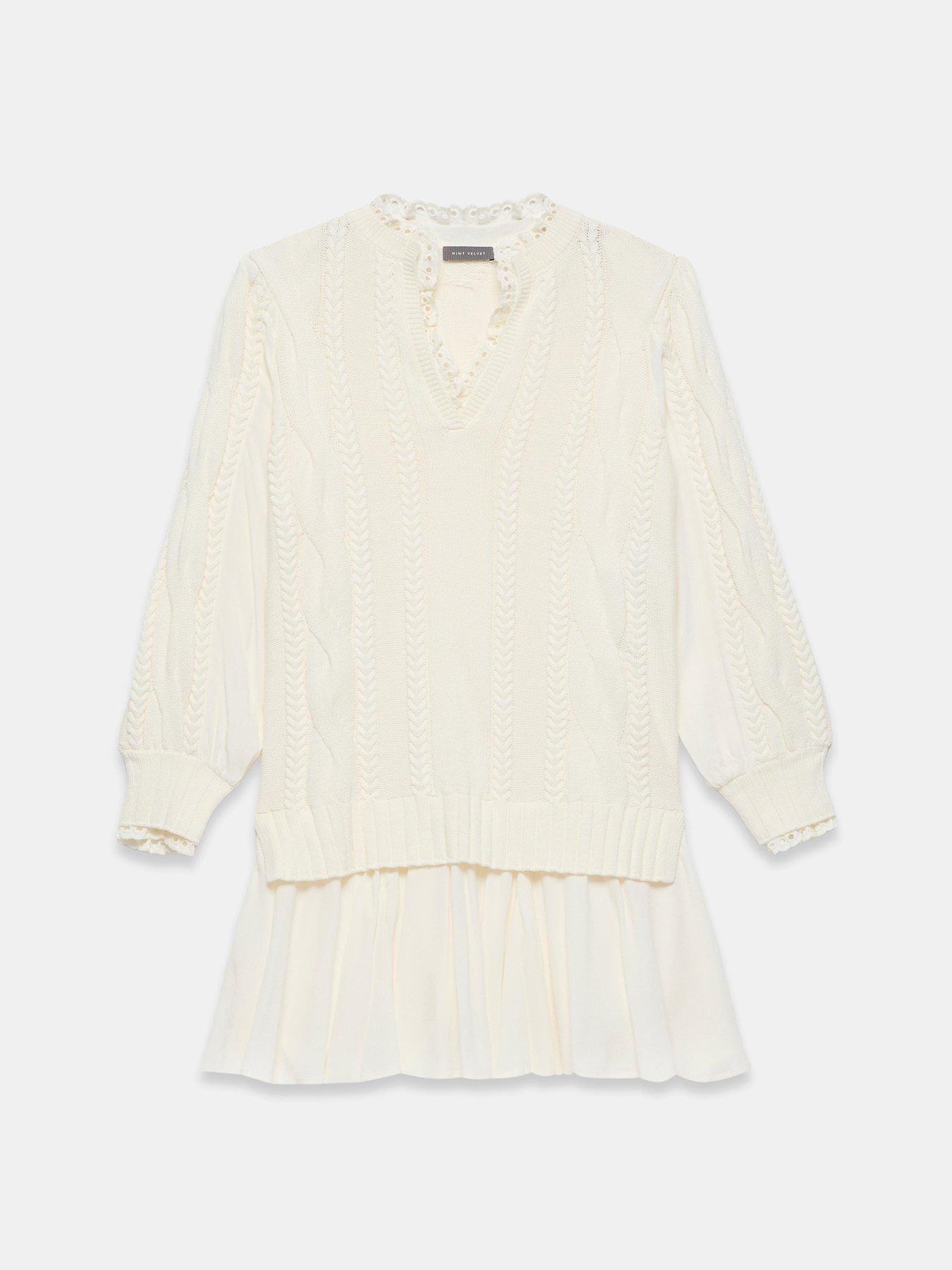 Image 5 of 6 of Mint Velvet Ivory Cable Woven Mix Dress - White