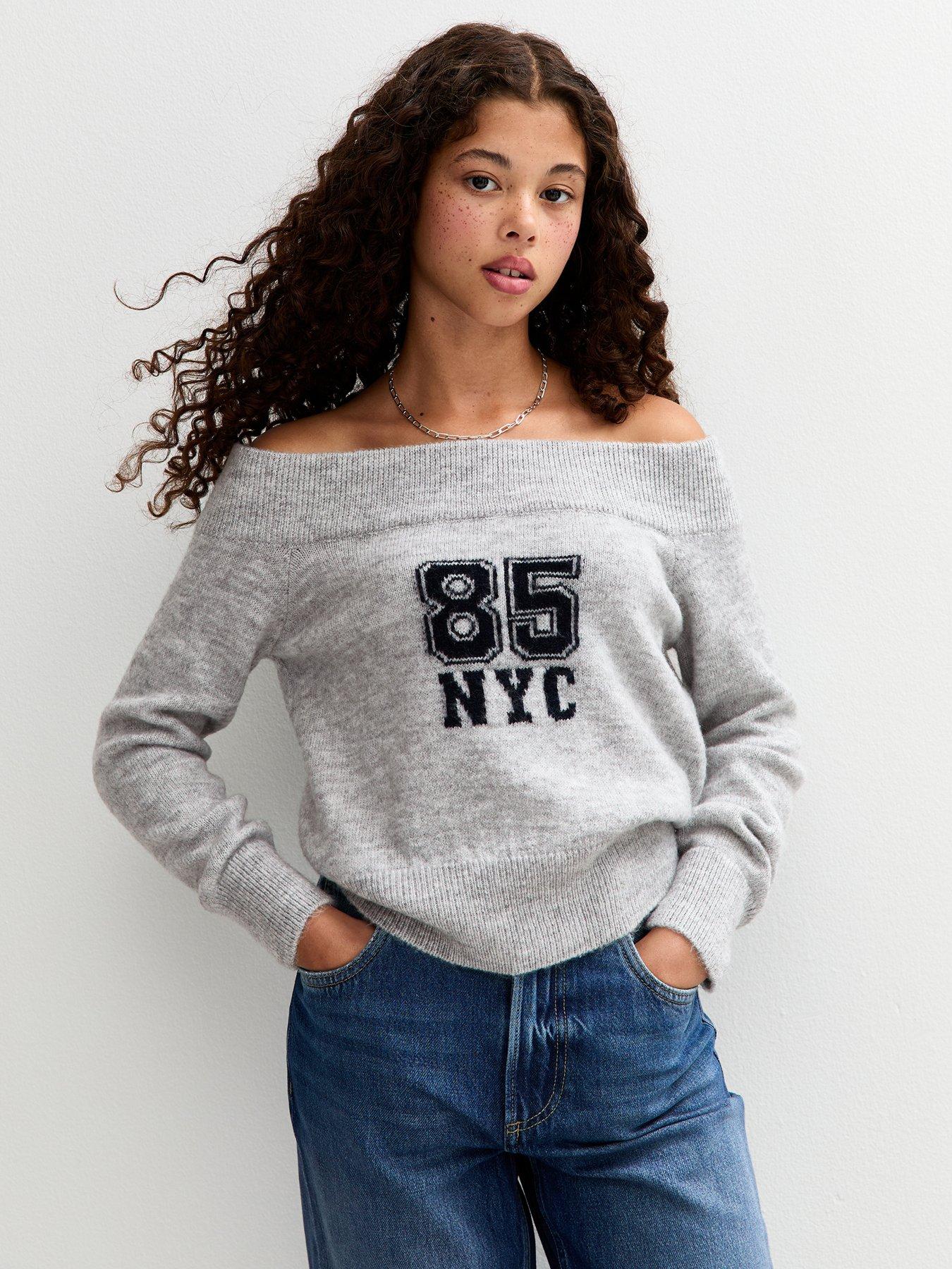 New Look 915 Girls Grey 85 Nyc Bardot Jumper