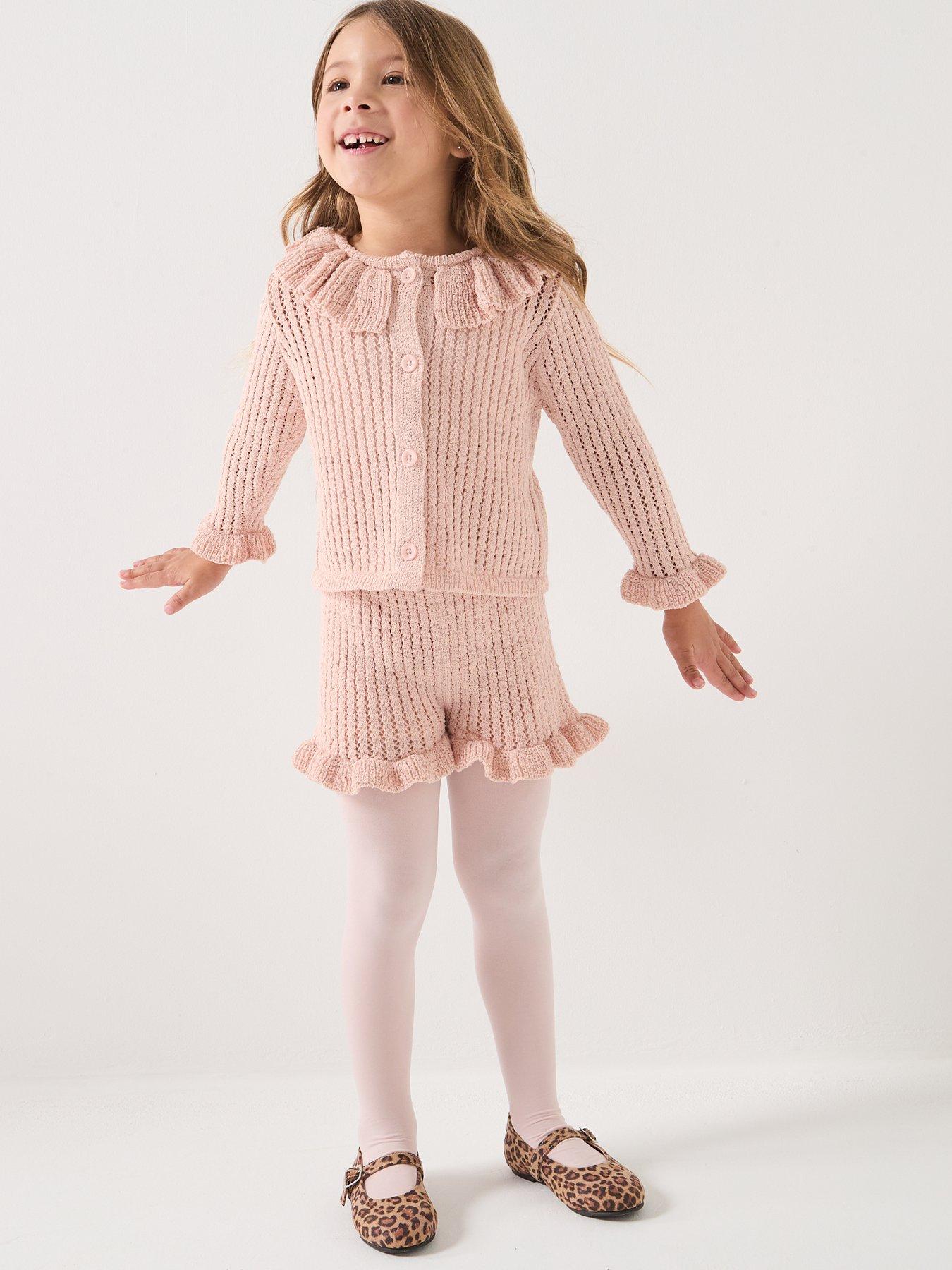 Image 3 of 6 of Michelle Keegan Mini Me Frill Neck Cardigan &amp; Shorts Set - Pink