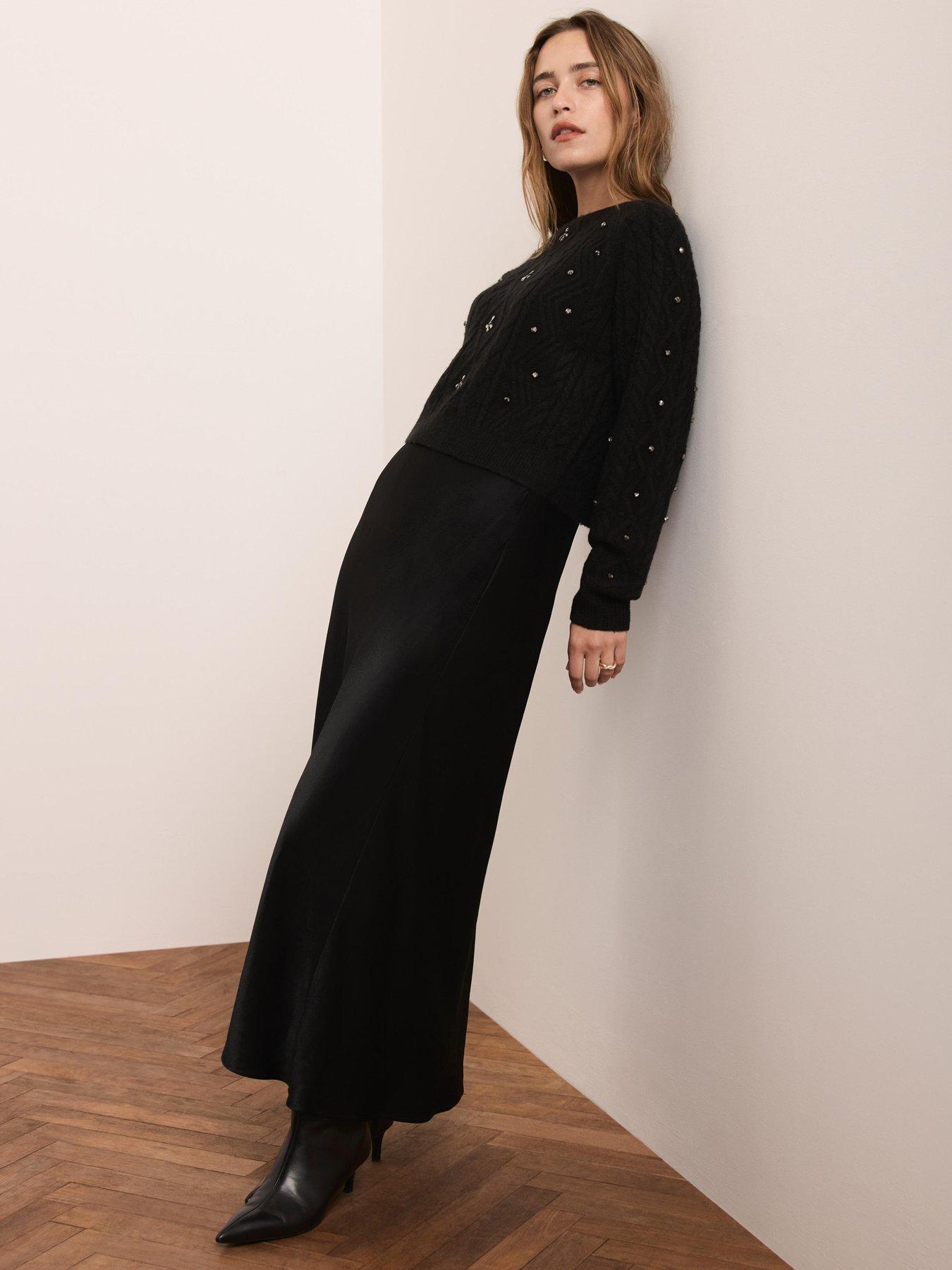 Mint Velvet Embellished Knit Dress - Black