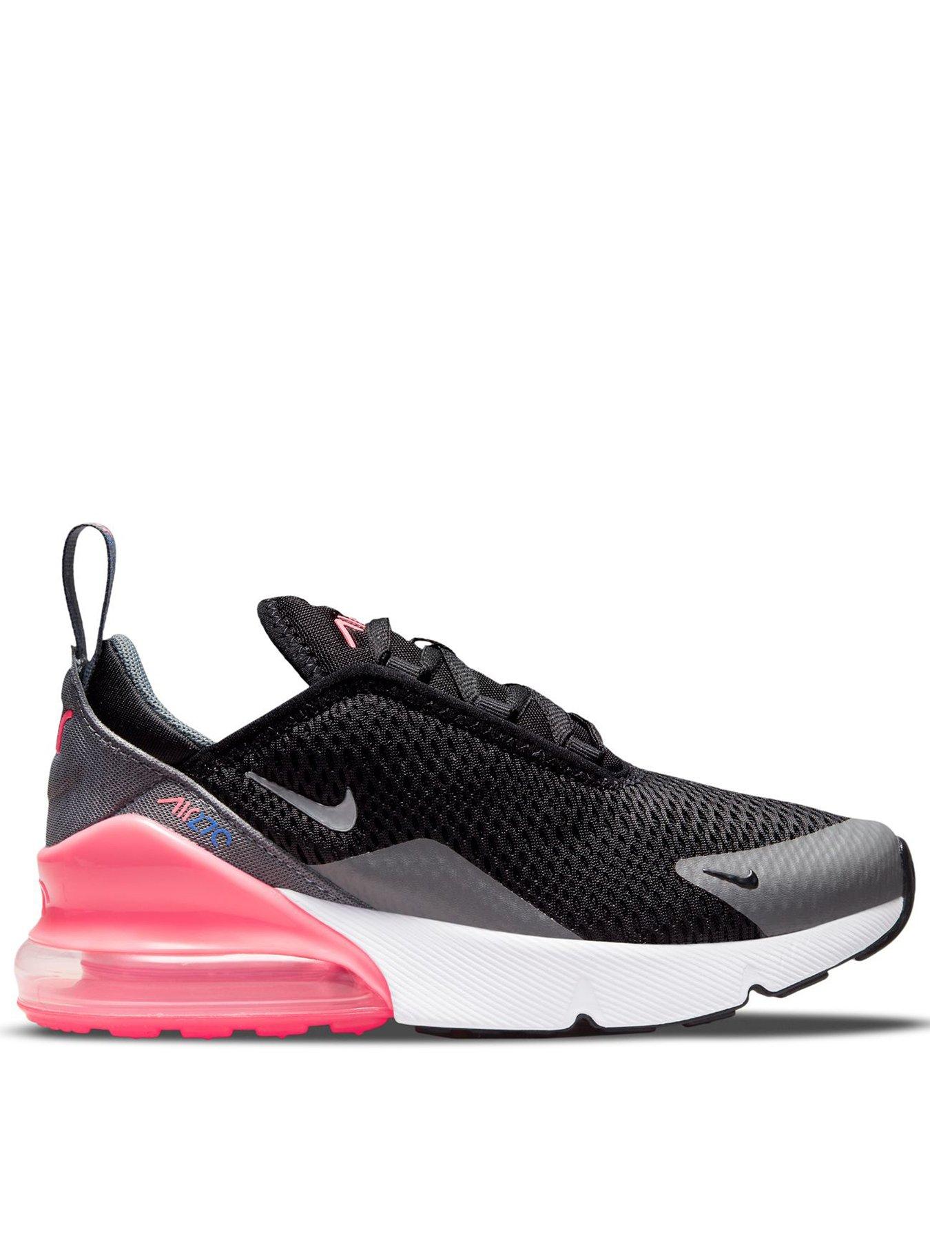 Nike Little Kids Nike Air Max 270 Trainers, Black/Metallic Silver-Smoke Gr, Size 12 Younger