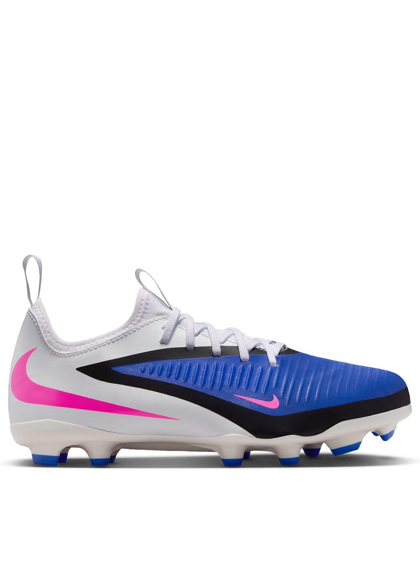 Nike Youth Phantom 6 Low Academy Firm Ground Football Boots, Racer Blue/Pink Blast-White, Size 3 Older