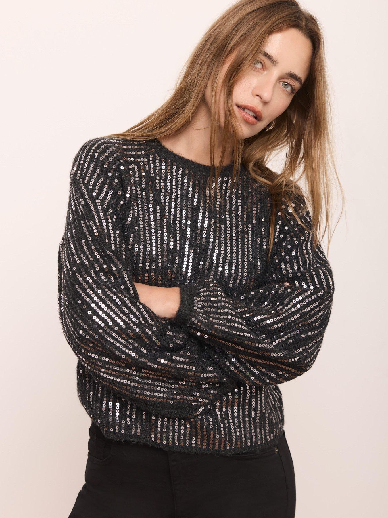 Image 3 of 6 of Mint Velvet Sequin Stripe Jumper - Grey