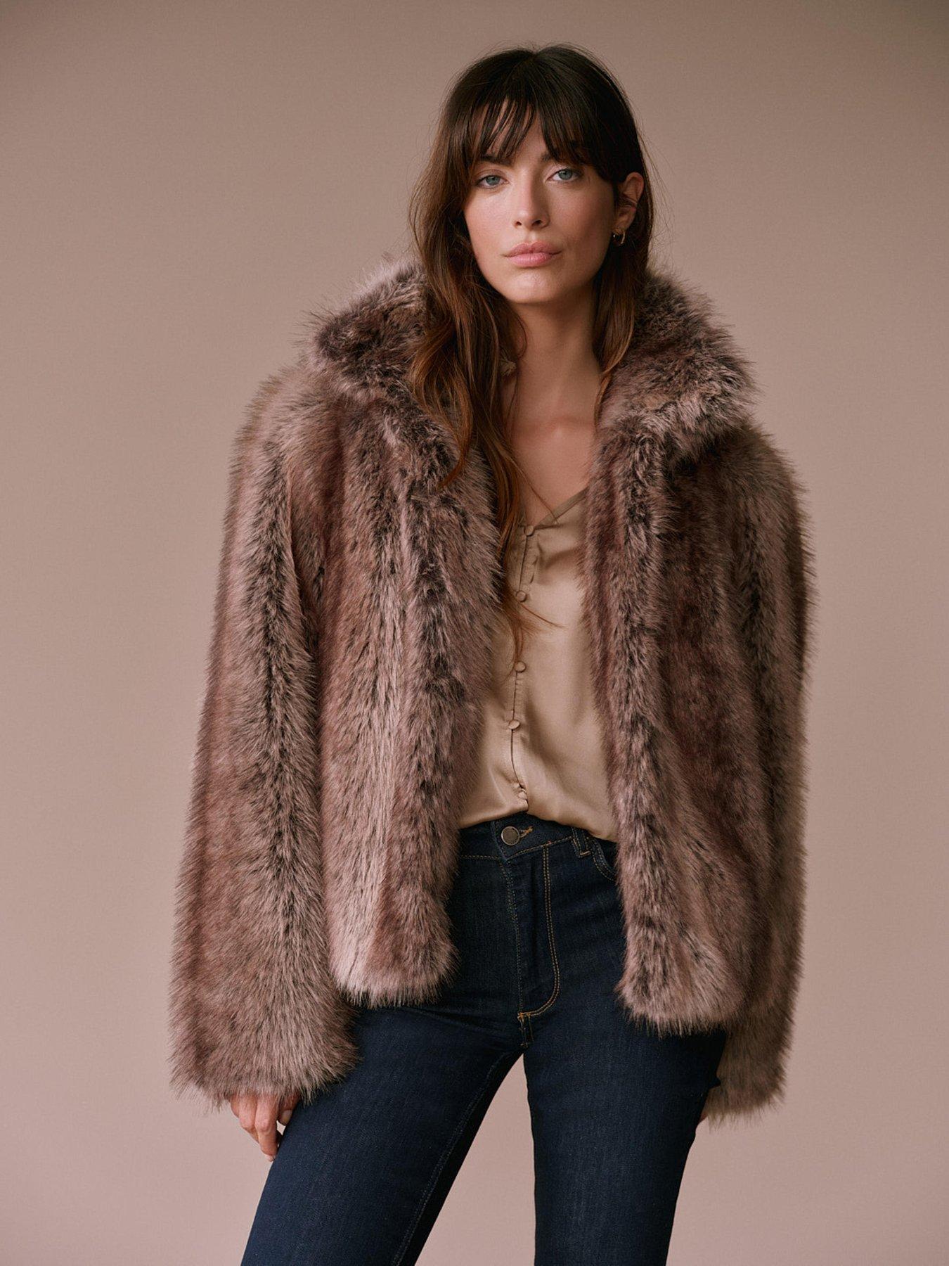 Mint Velvet Neutral Crop Faux Fur Jacket - Cream | Very