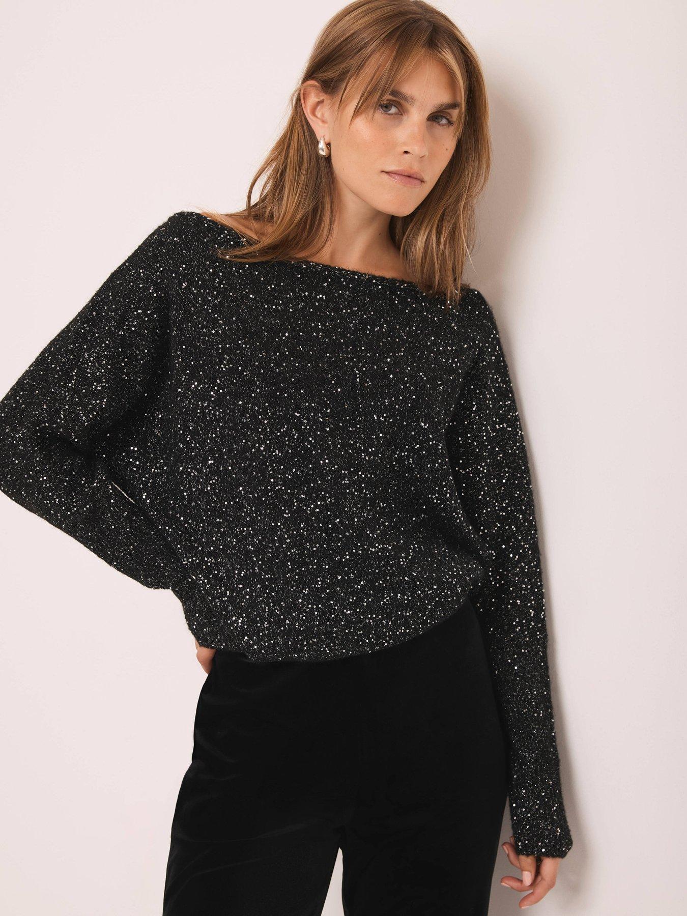 Mint Velvet Sequin Batwing Jumper - Black