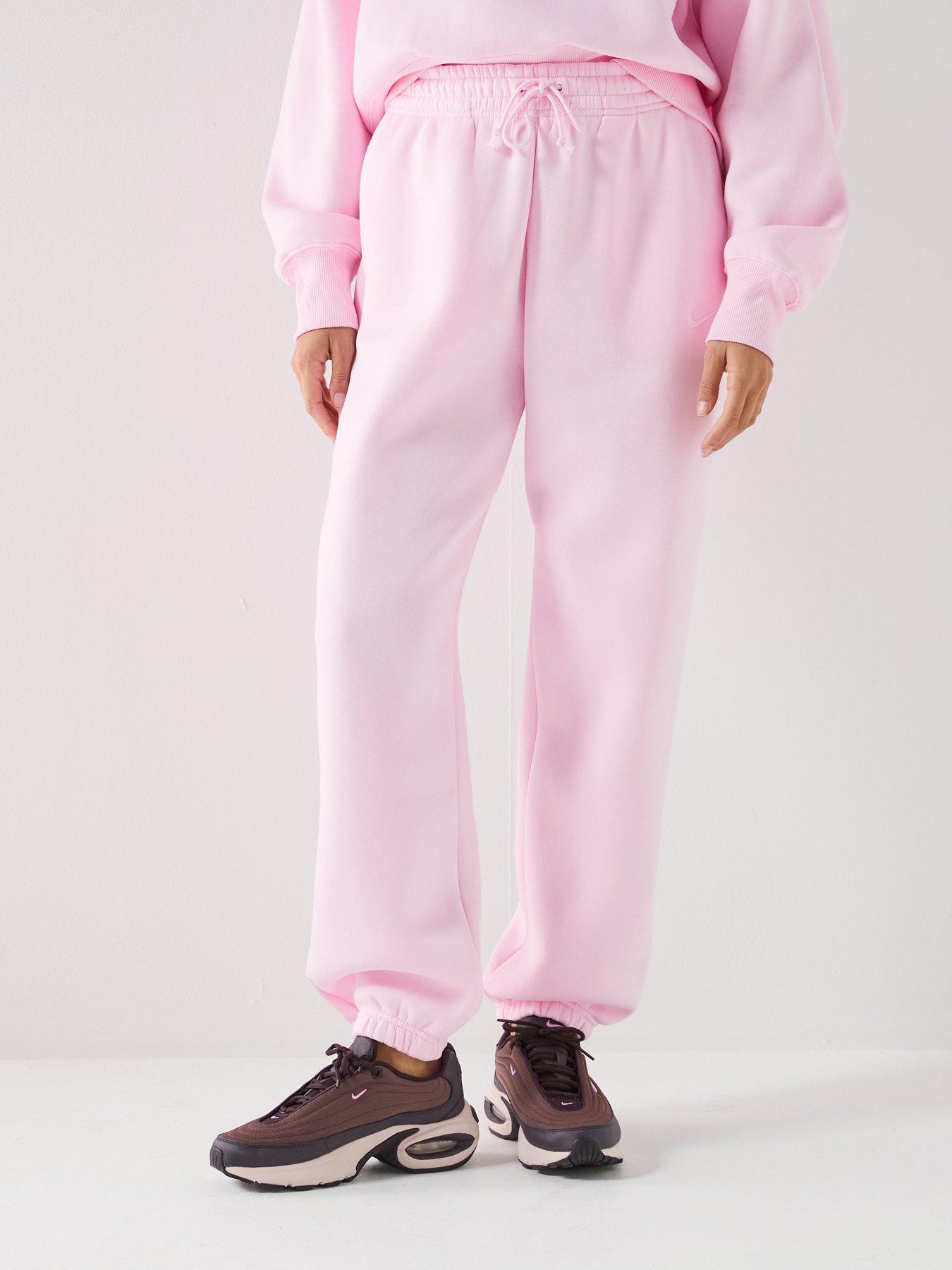 Nike Womens Sportswear Phoenix Fleece High Rise Oversized Pants, Pink Foam/Sail, Size L, Women
