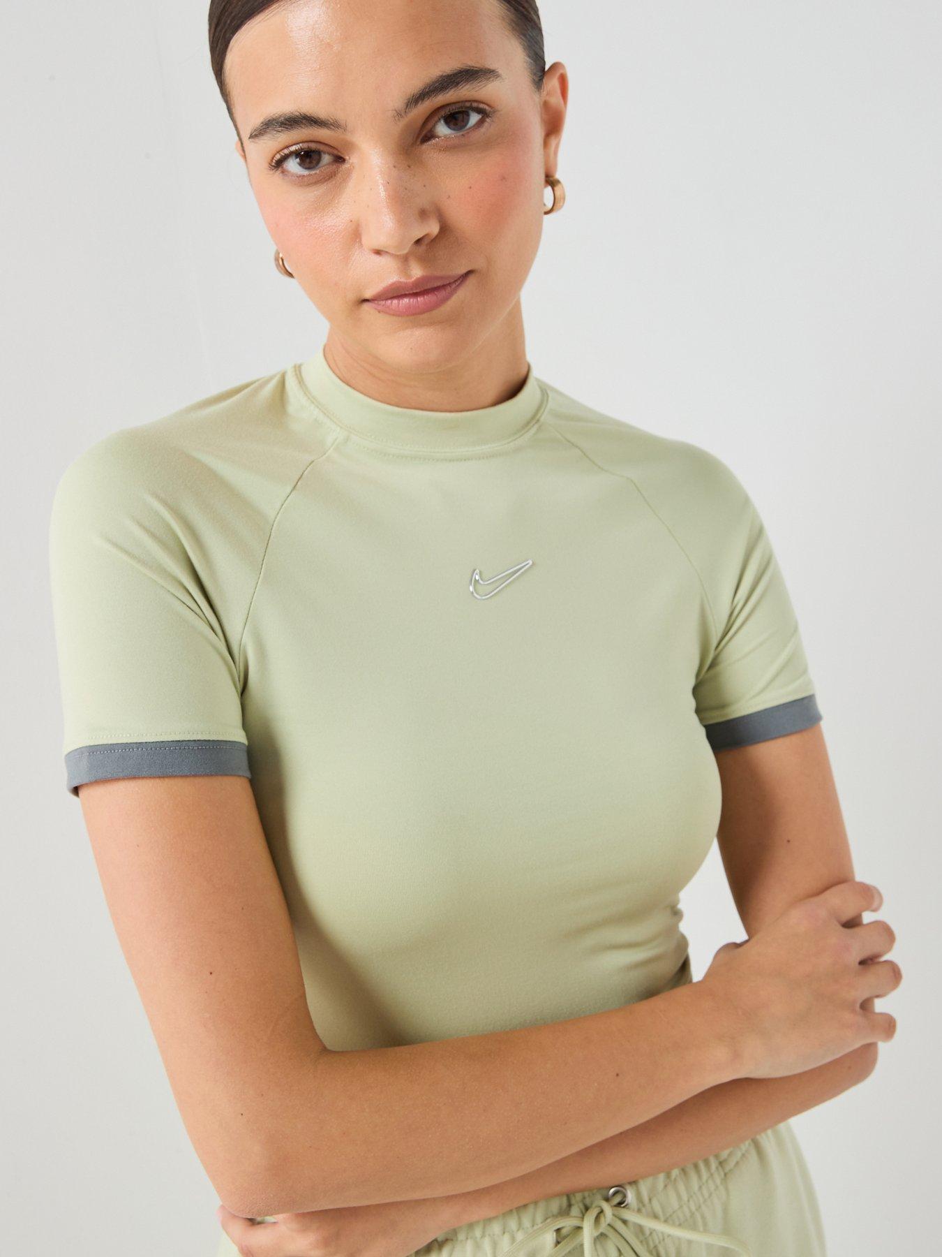 Nike Womens Fitted Short Sleeve Top, Olive Aura/Smoke Grey, Size S, Women