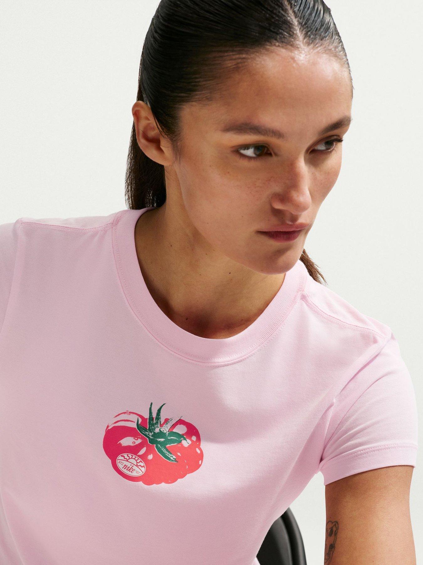 Image 4 of 5 of Nike Womens Sportswear Chill Knit Modern Crop Tomato T-Shirt - Pink