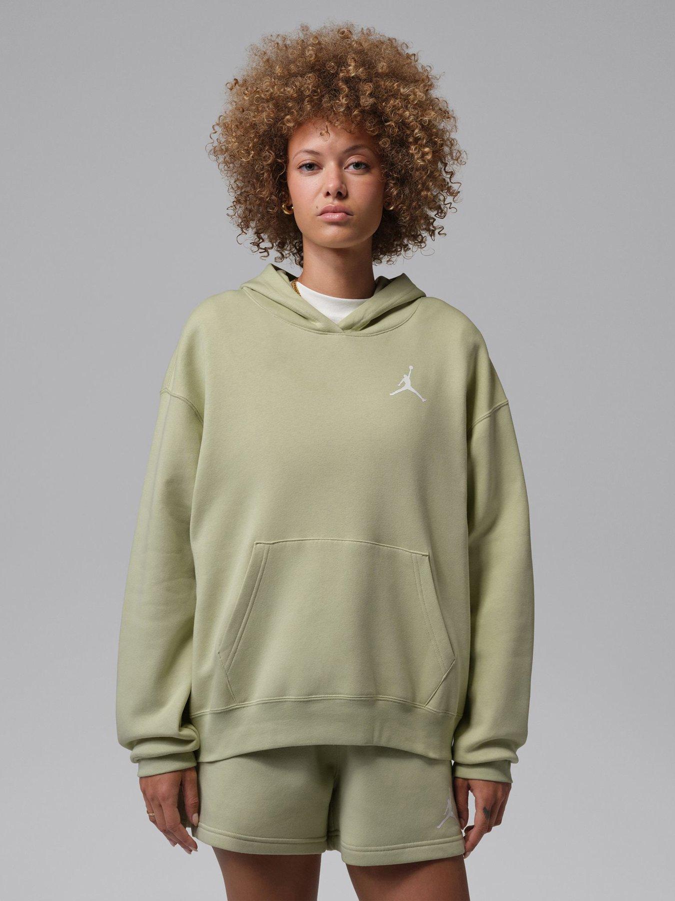 Jordan Nike Womens Jumpman Fleece Pullover Hoodie, Olive Aura/White, Size S, Women