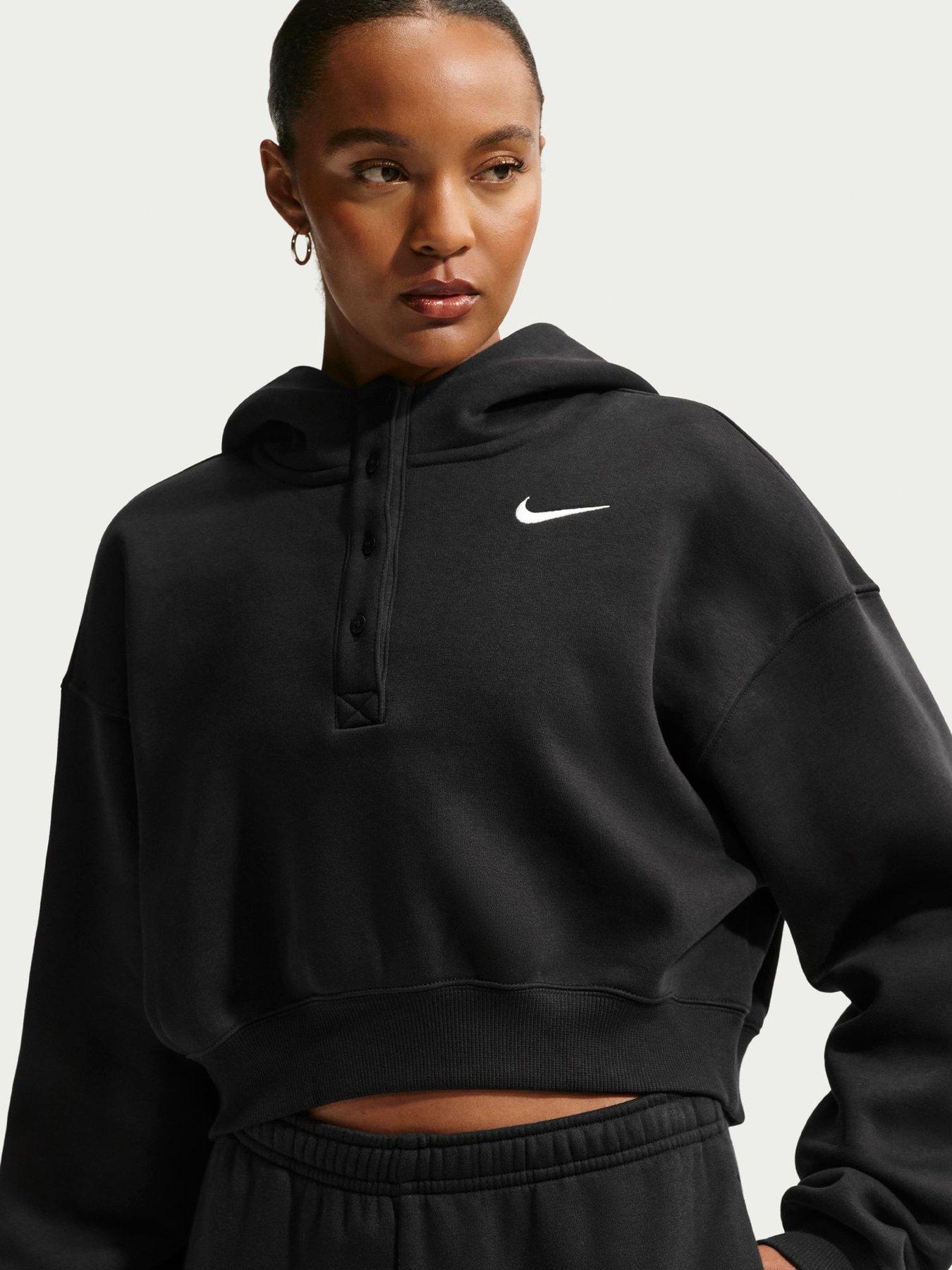 Nike Womens Sportswear Phoenix Fleece Oversized Cropped Henley Hoodie - Black