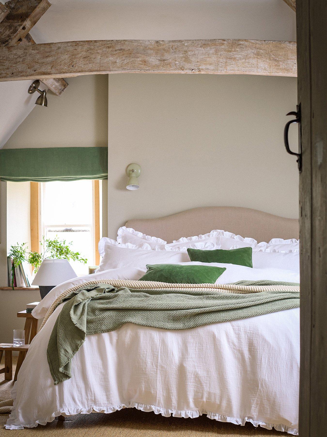 Image 1 of 3 of Christy Retreat Ruffle Double Layered Relaxed White Cotton Duvet Cover Set