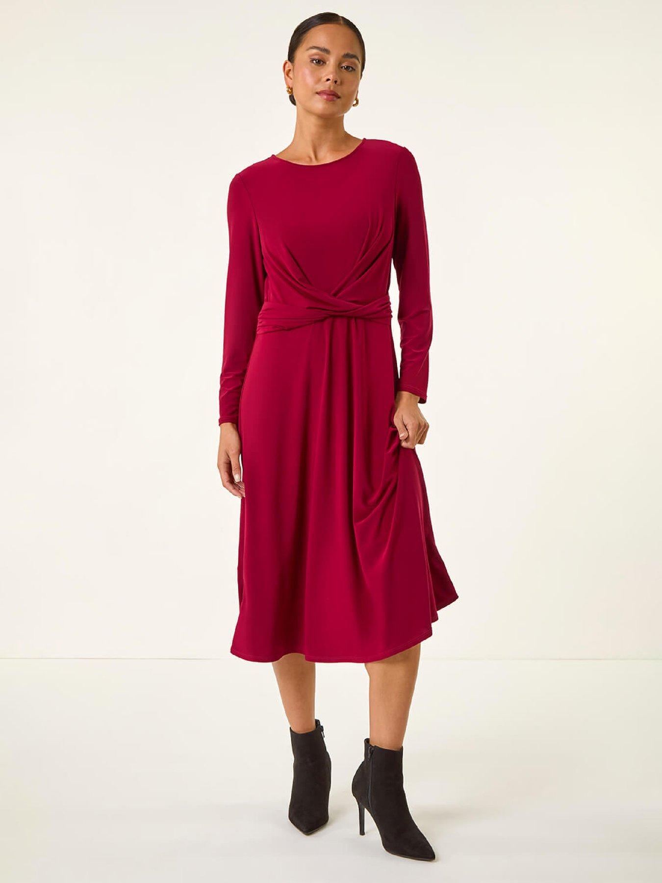 Roman Petite Twist Front Stretch Dress, Purple, Size 14, Women