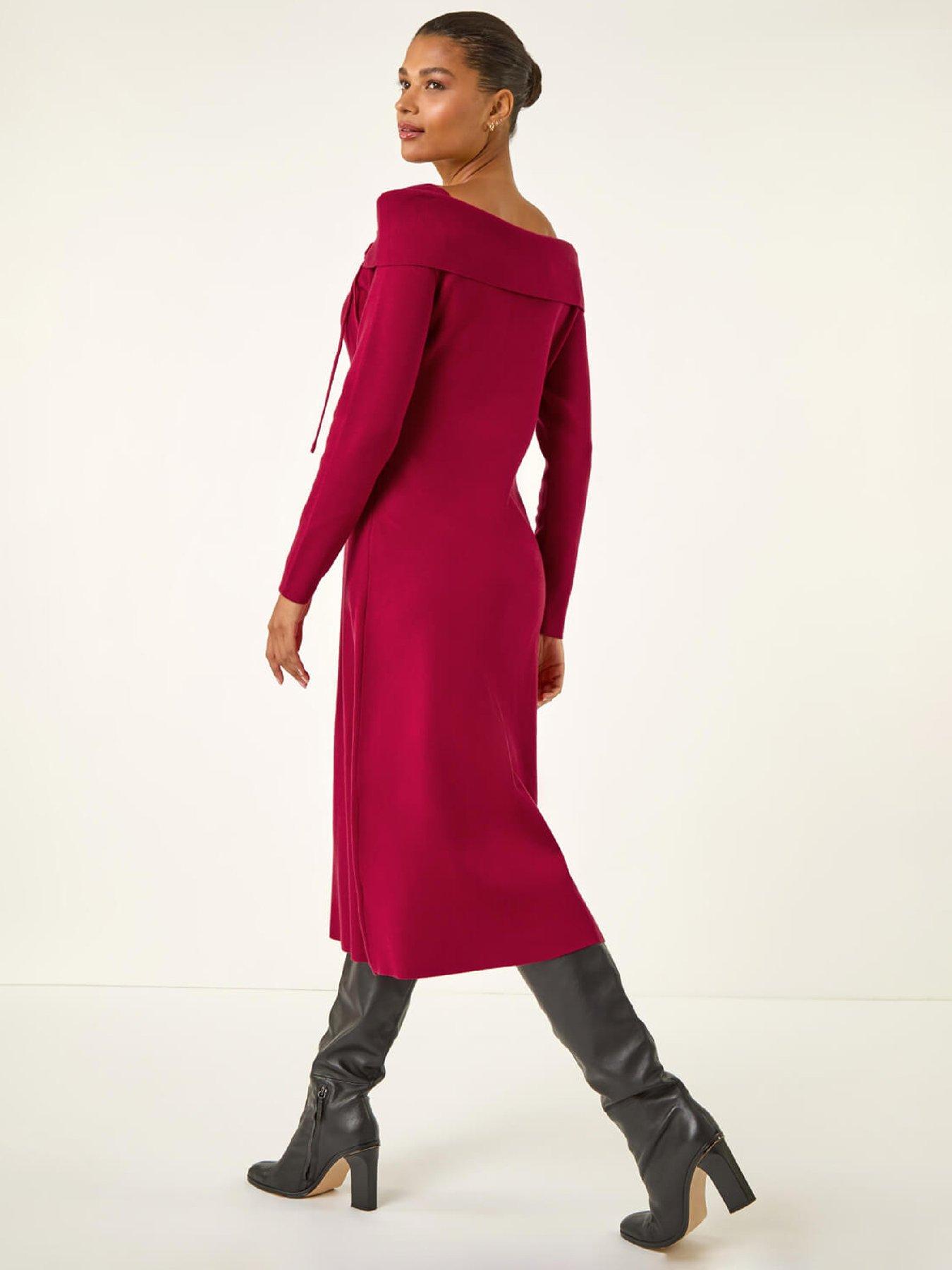 Roman Floral Bardot Knit Midi Dress - Red | Very