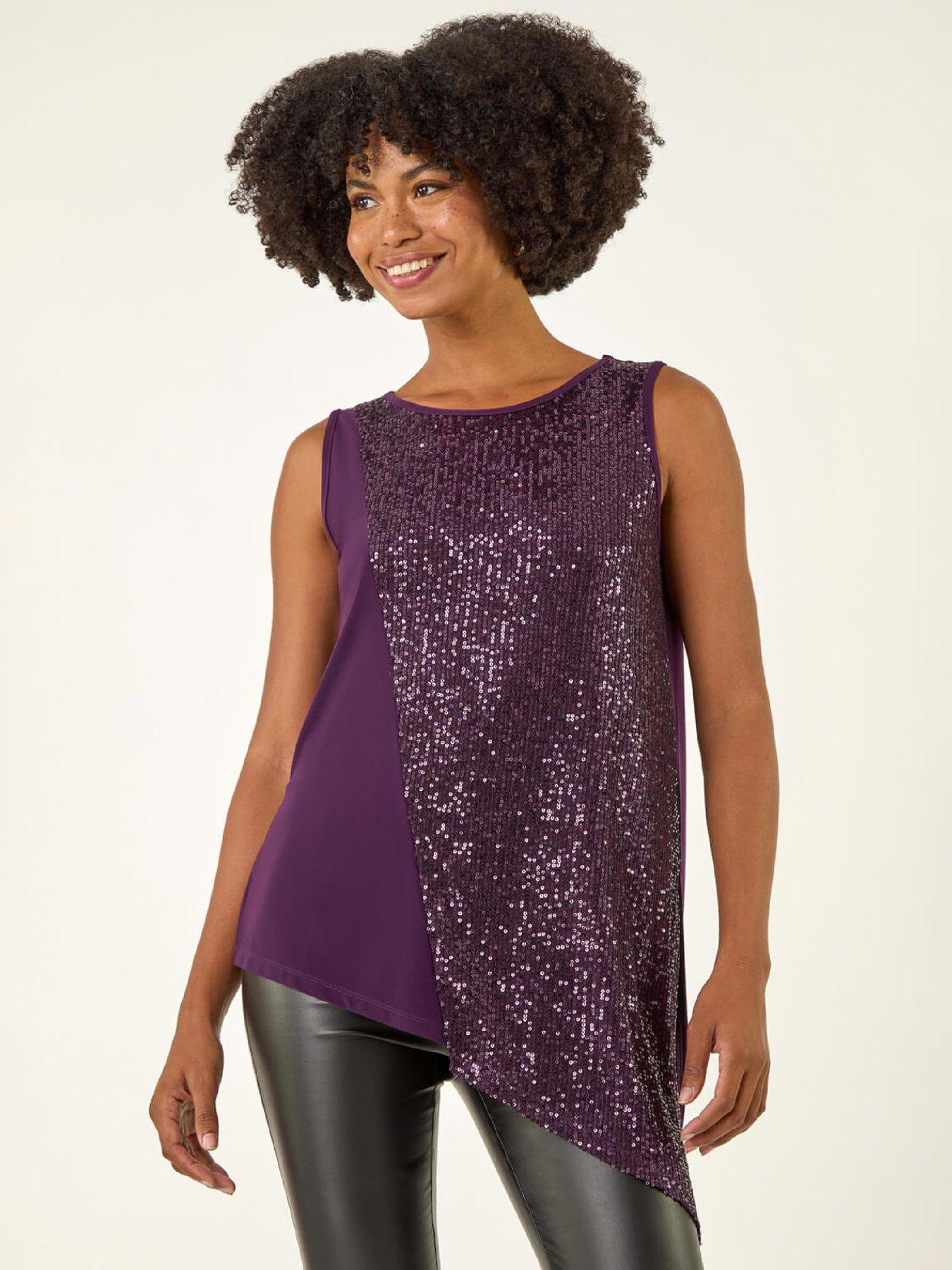 Roman Women's Purple Sequin Asymmetric Stretch Vest In | Size: 10 - Image 2