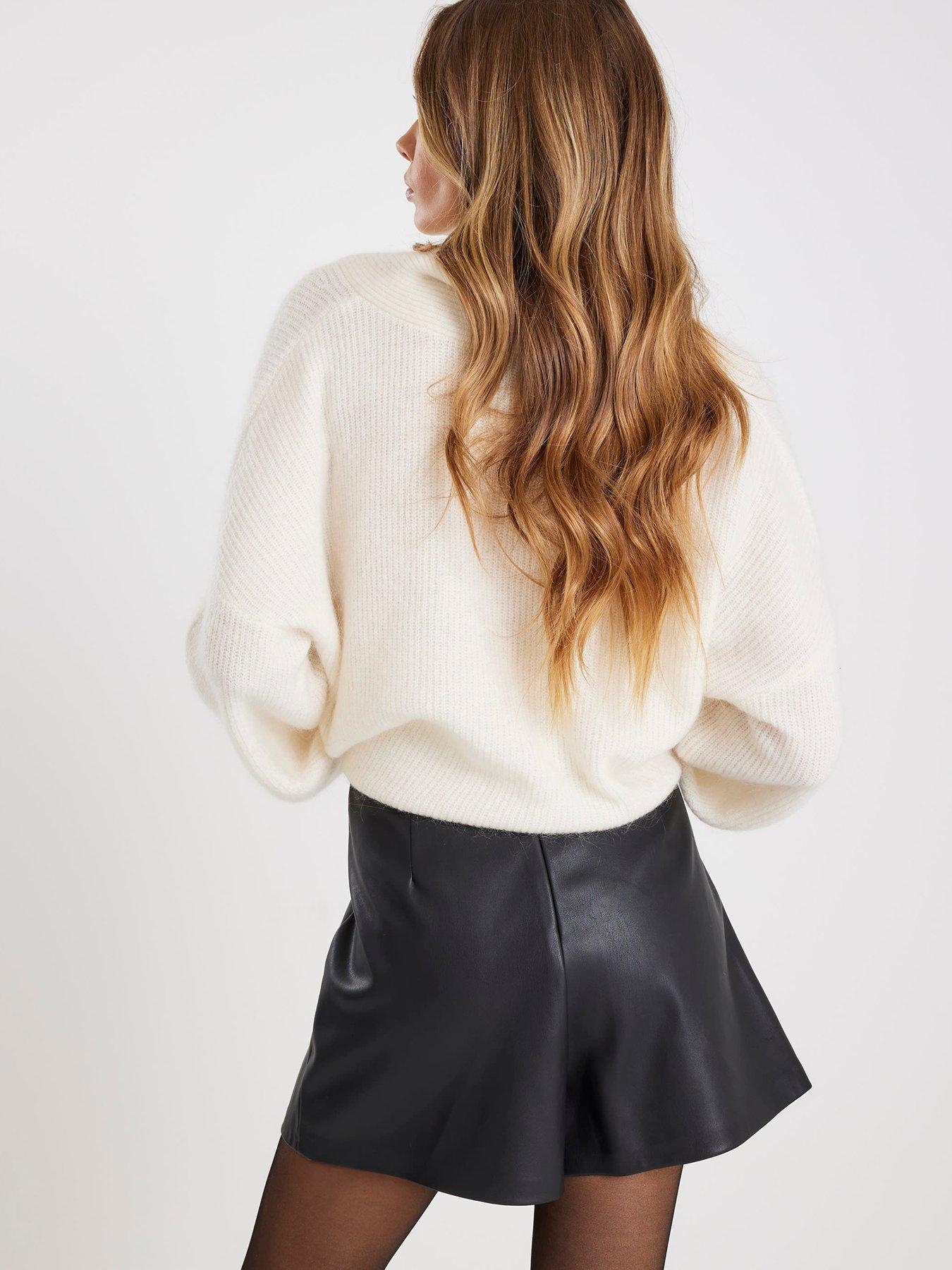 Image 2 of 4 of River Island Asymmetric Trim PU Skort - Black