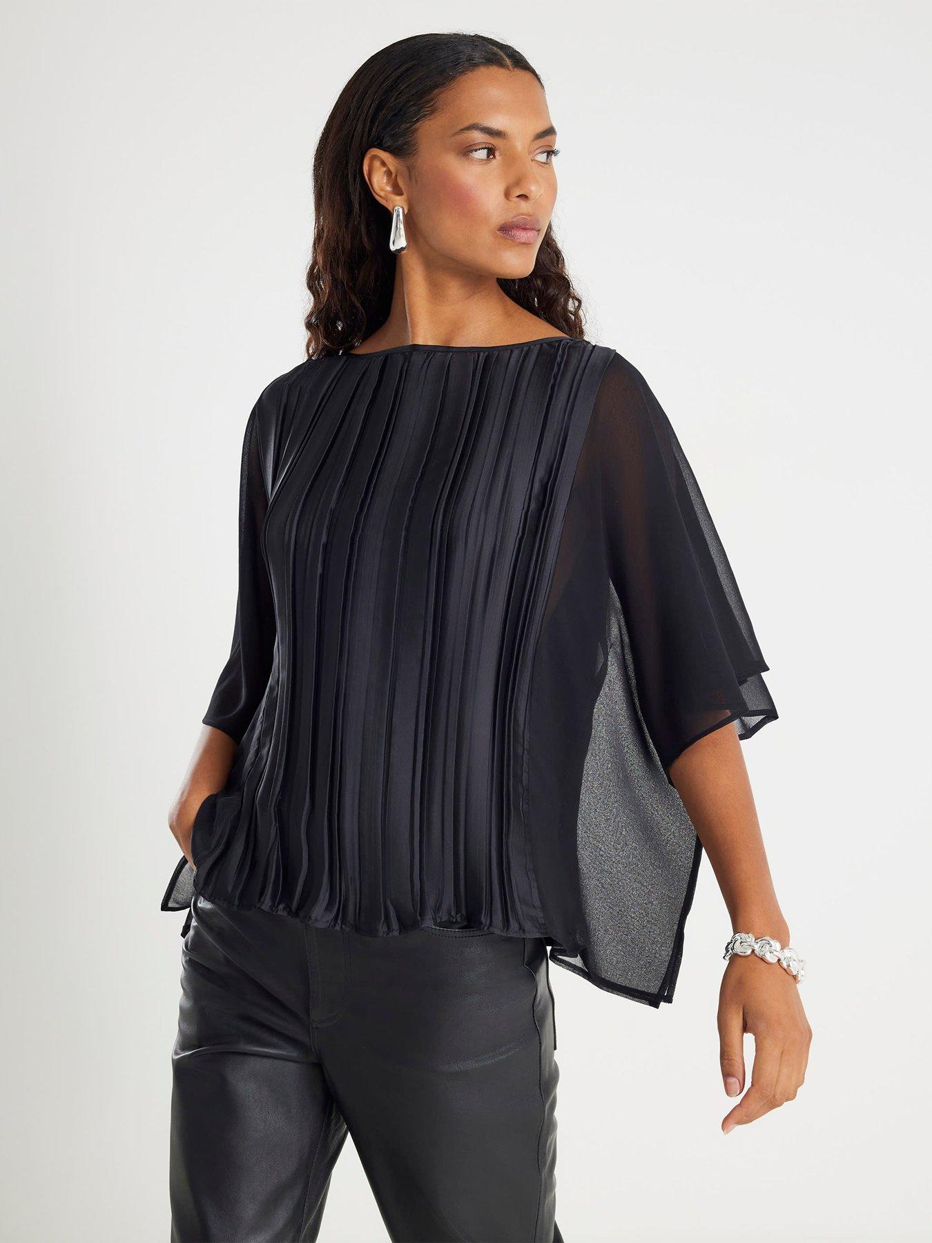 Image 1 of 4 of River Island Batwing Crinkle Front Top - Black