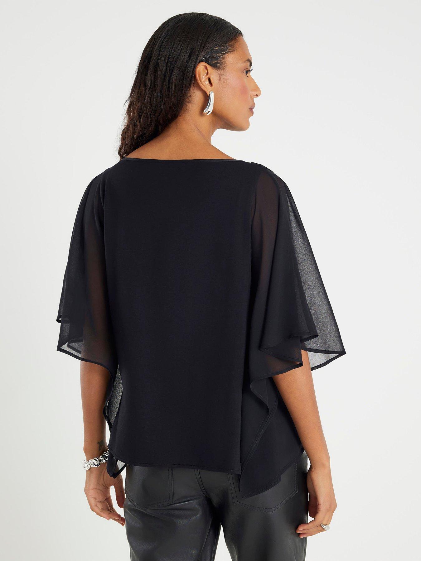 Image 2 of 4 of River Island Batwing Crinkle Front Top - Black